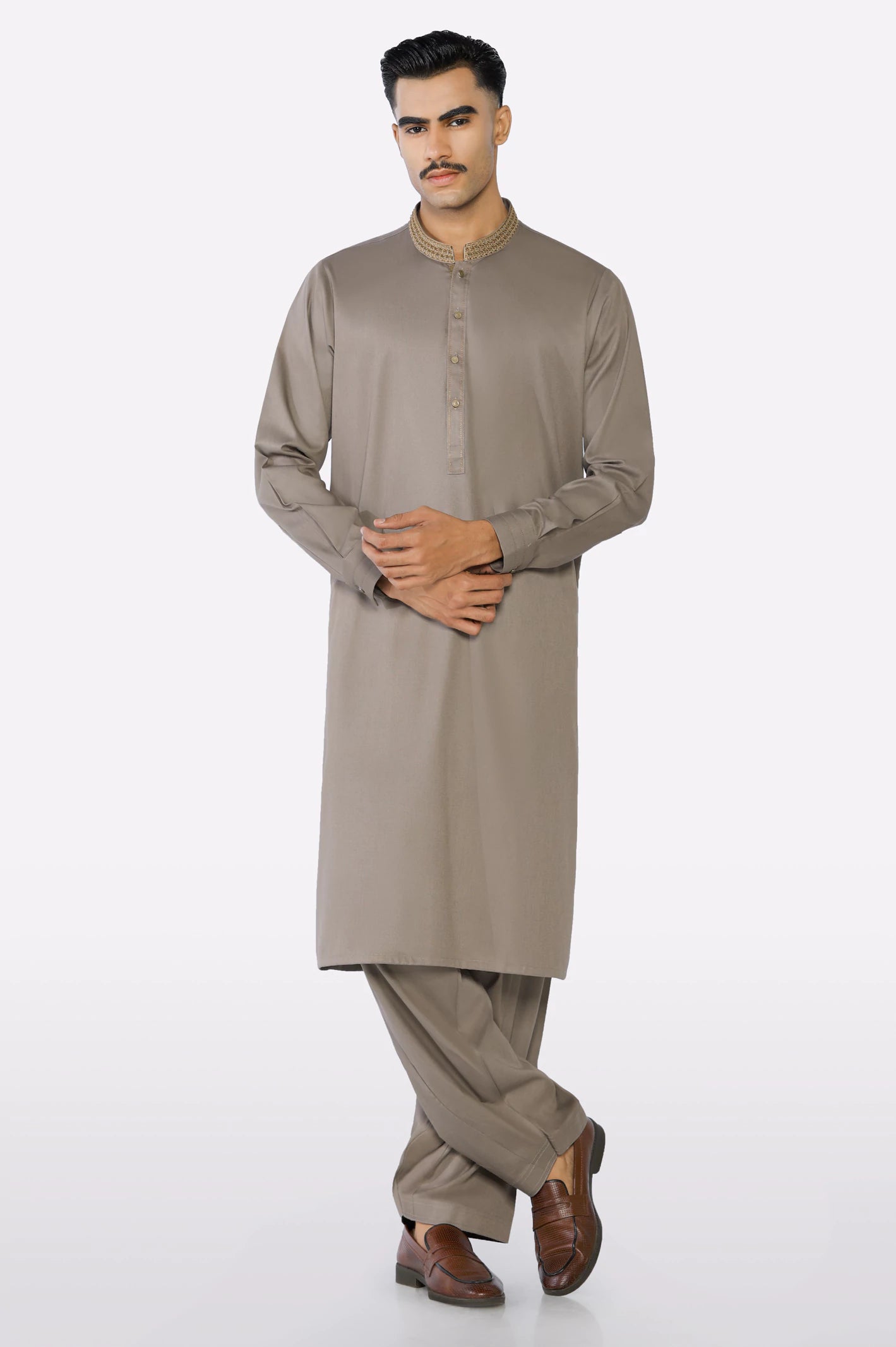 Light Brown Wash & Wear Shalwar Kameez - Image 2