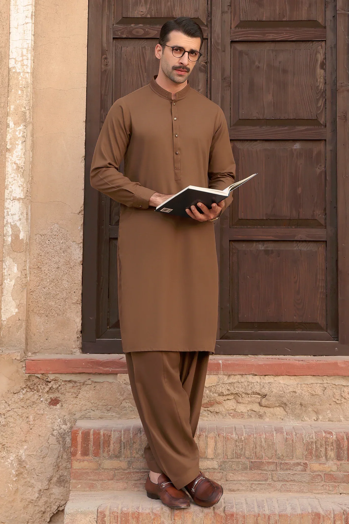 Brown Wash & Wear Shalwar Kameez - Image 2