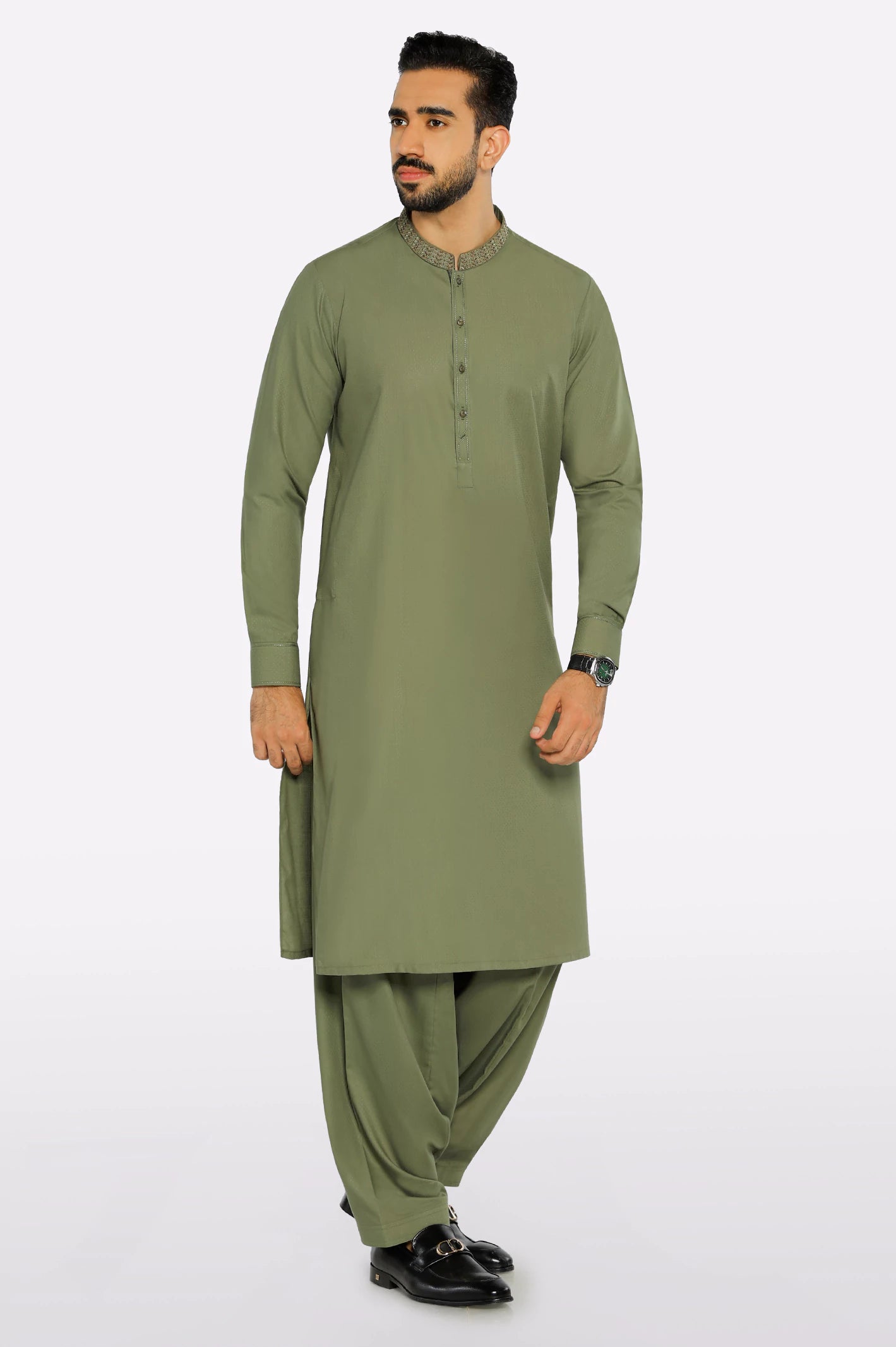 Olive Wash & Wear Shalwar Kameez - Image 2