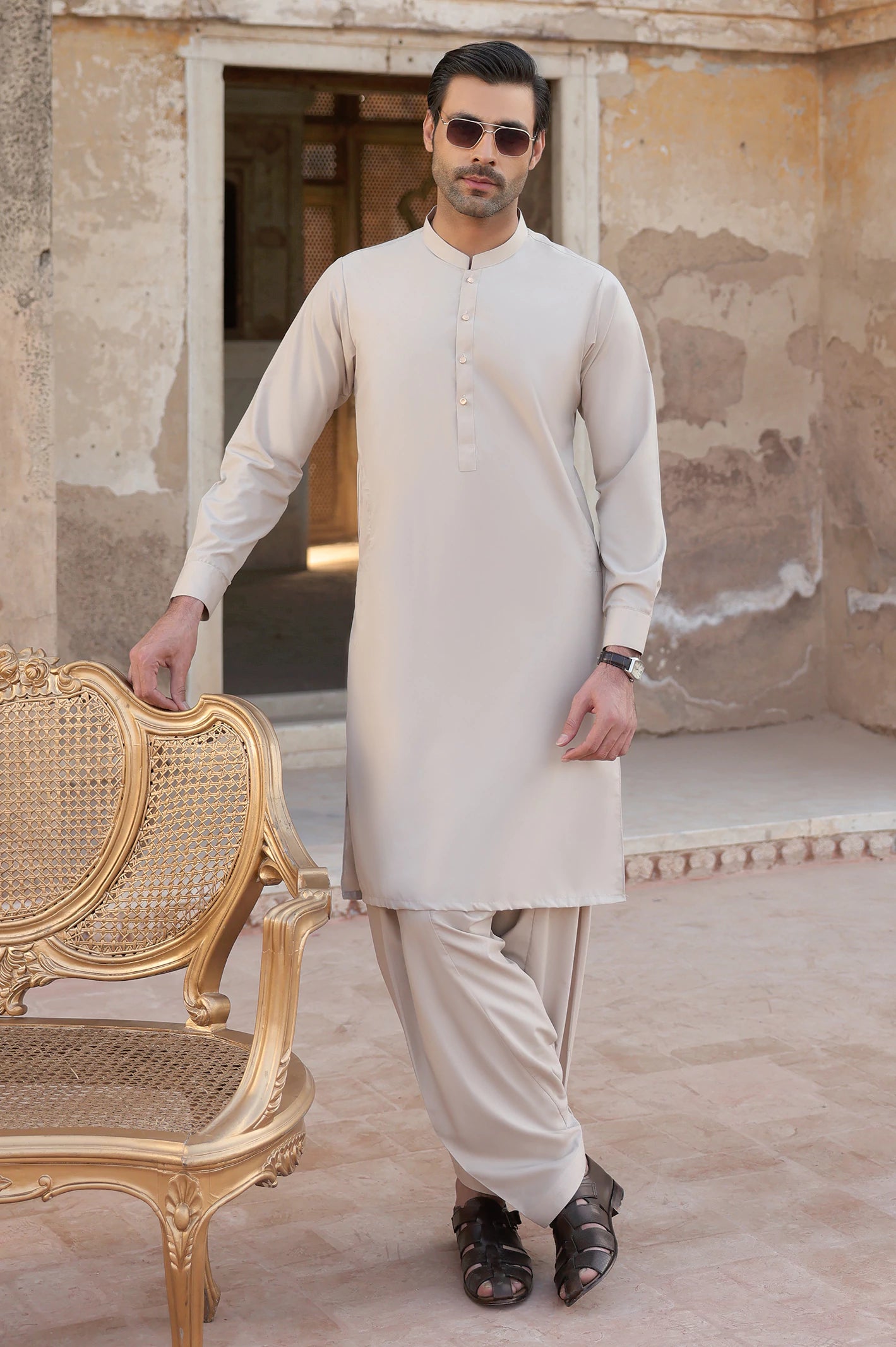 Light Beige Wash & Wear Shalwar Kameez - Image 2