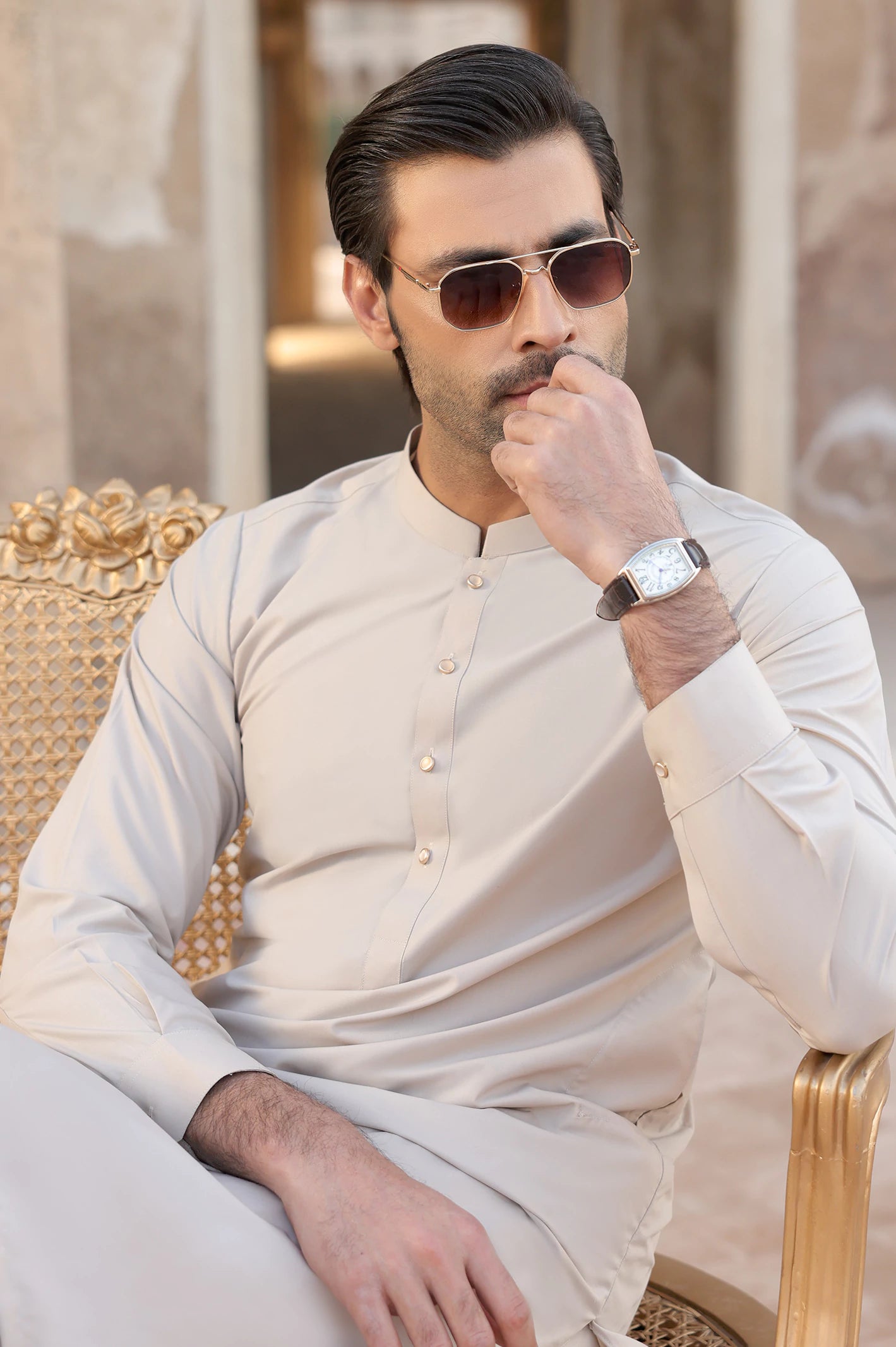 Light Beige Wash & Wear Shalwar Kameez - Image 3
