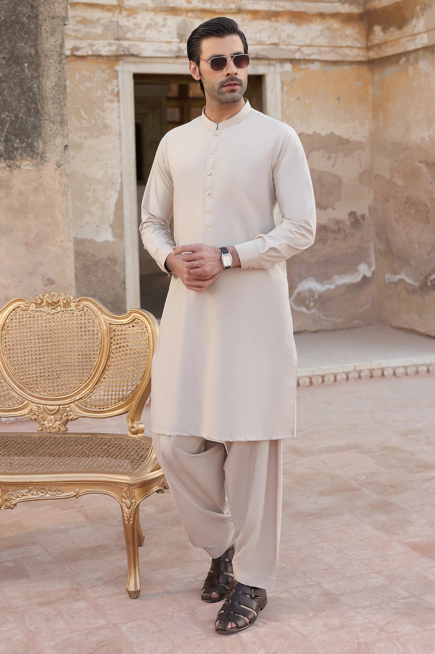 Light Beige Wash & Wear Shalwar Kameez - Image 4