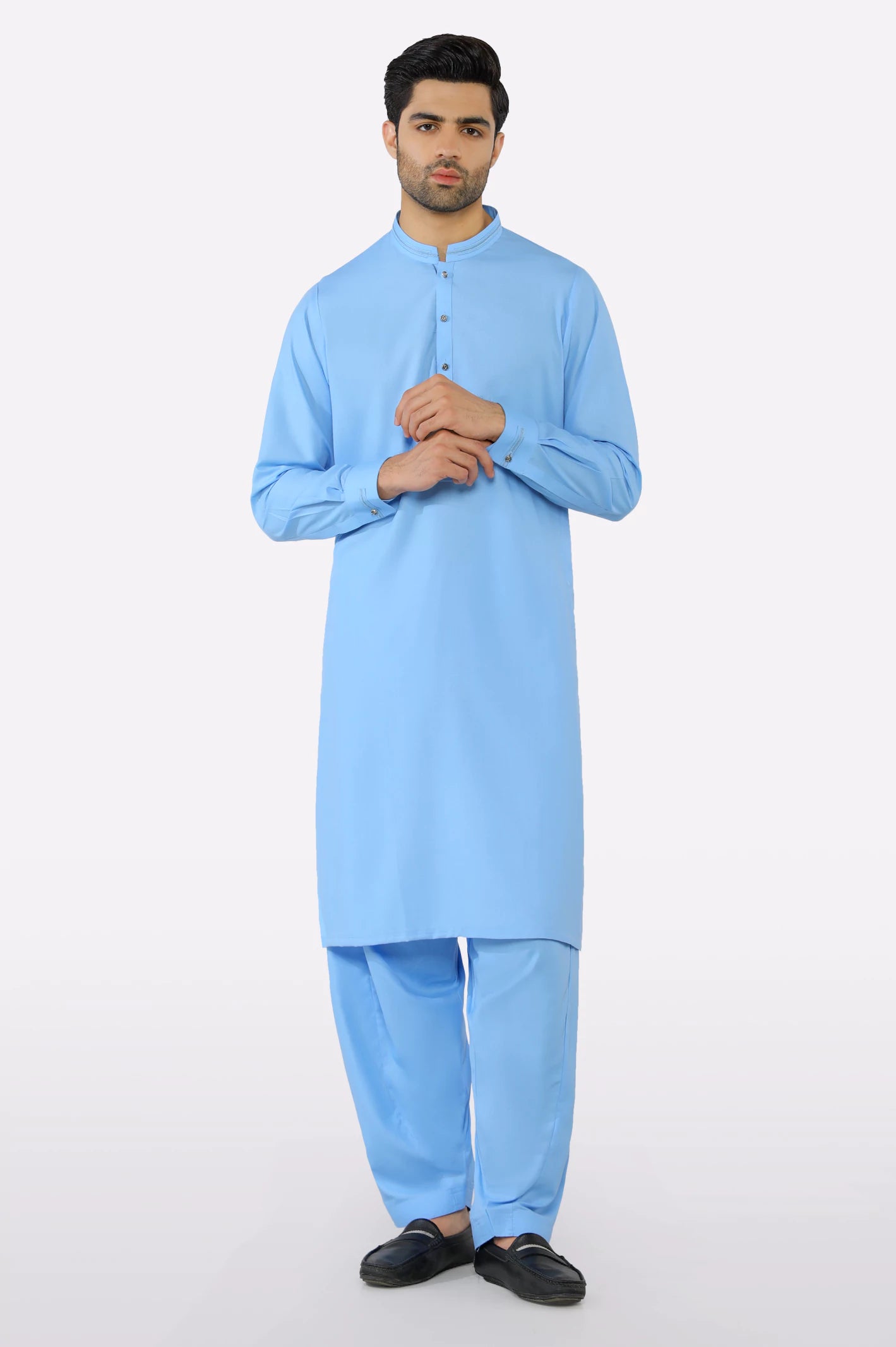 Sky Blue Wash & Wear Shalwar Kameez - Image 2