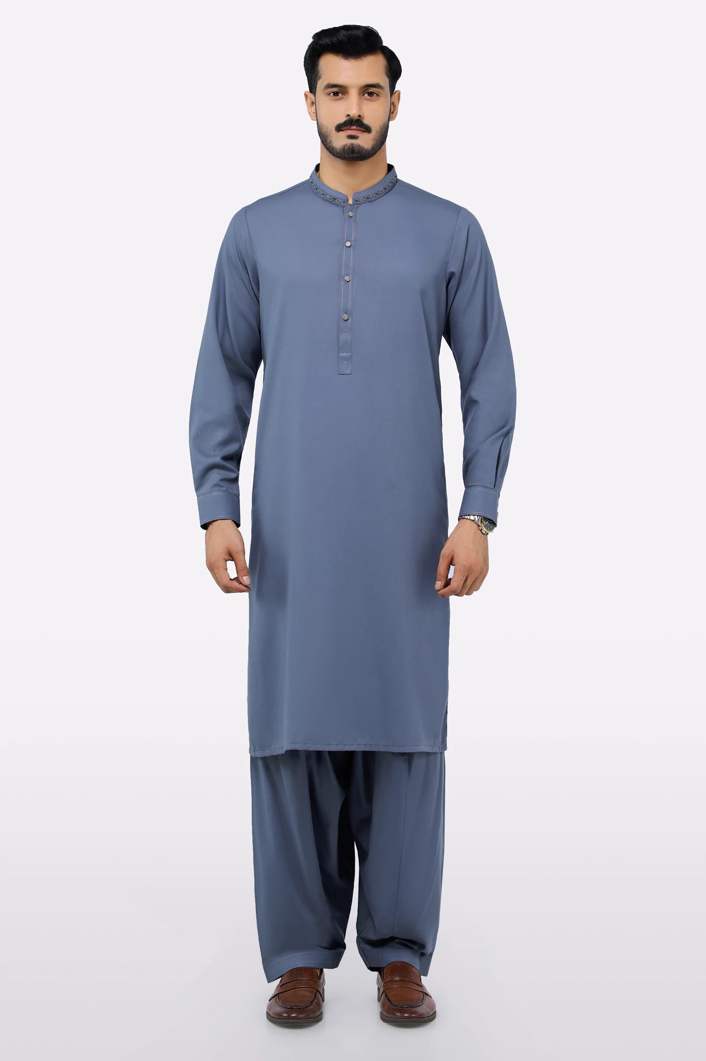 Grey Wash & Wear Shalwar Kameez - Image 2