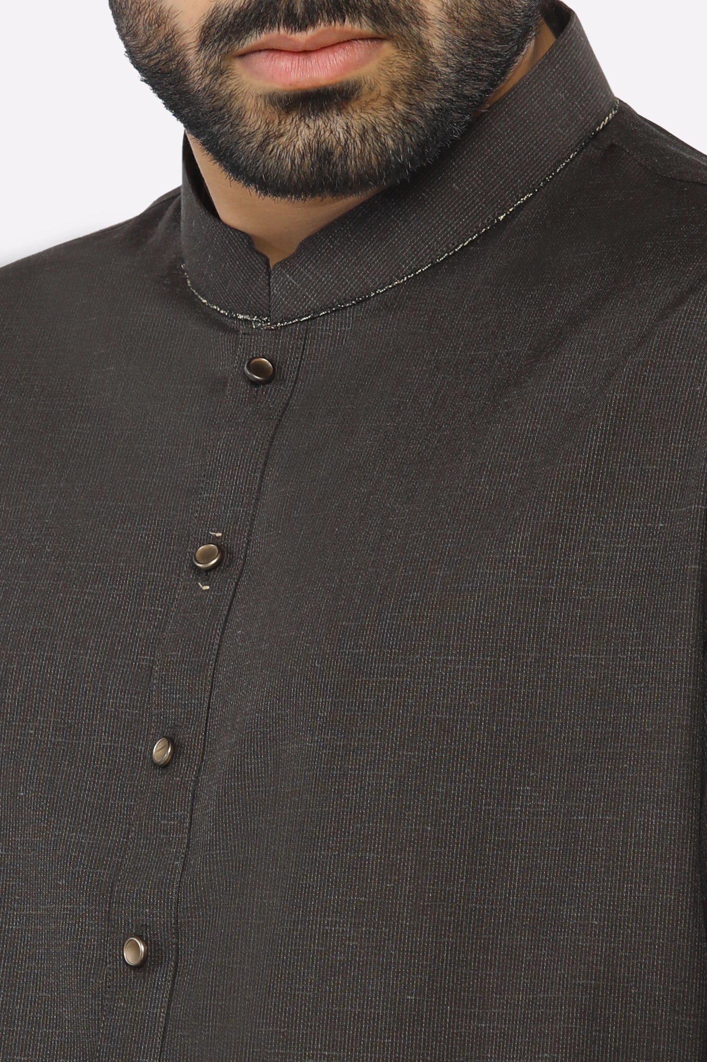 Dark Brown Wash & Wear Kurta Pajama - Image 3