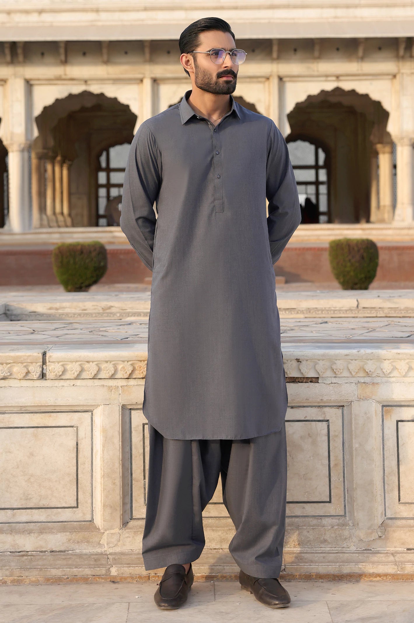 Grey Wash & Wear Shalwar Kameez - Image 2