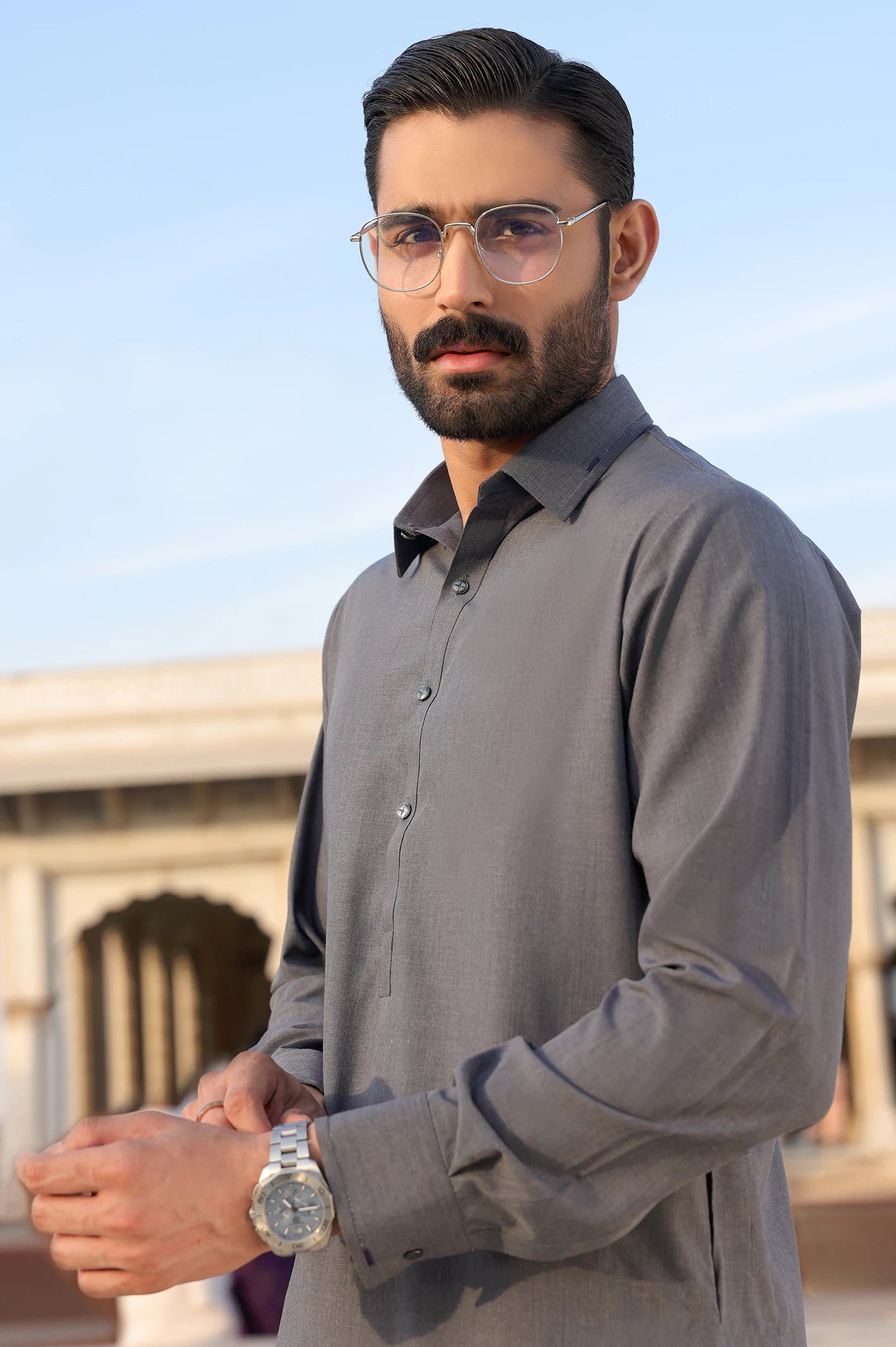 Grey Wash & Wear Shalwar Kameez - Image 3