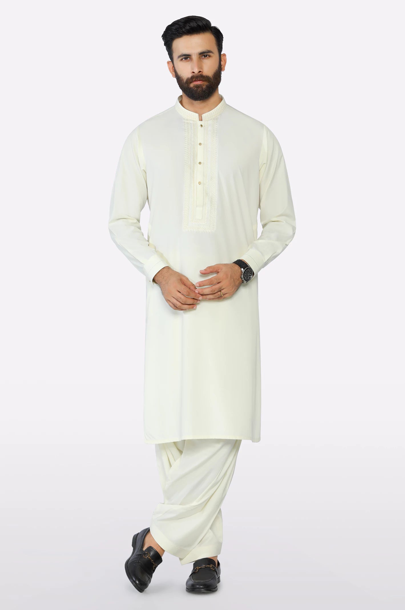 Cream Wash & Wear Shalwar Kameez - Image 2