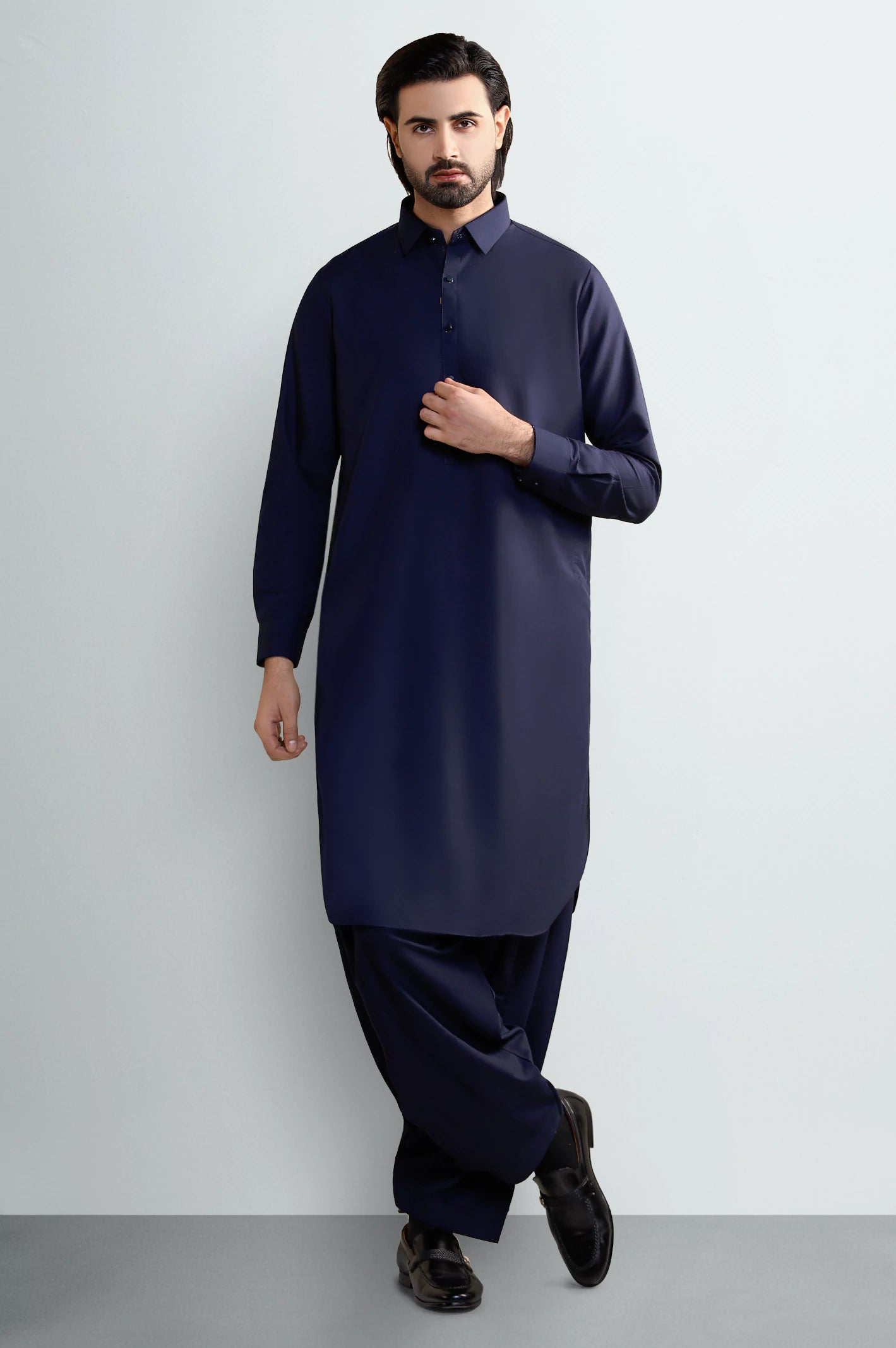 Navy Blue Wash & Wear Shalwar Kameez - Image 2