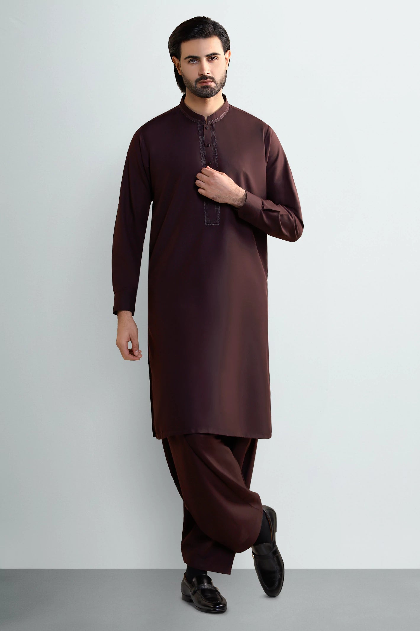 Coffee Brown Wash & Wear Shalwar Kameez - Image 2