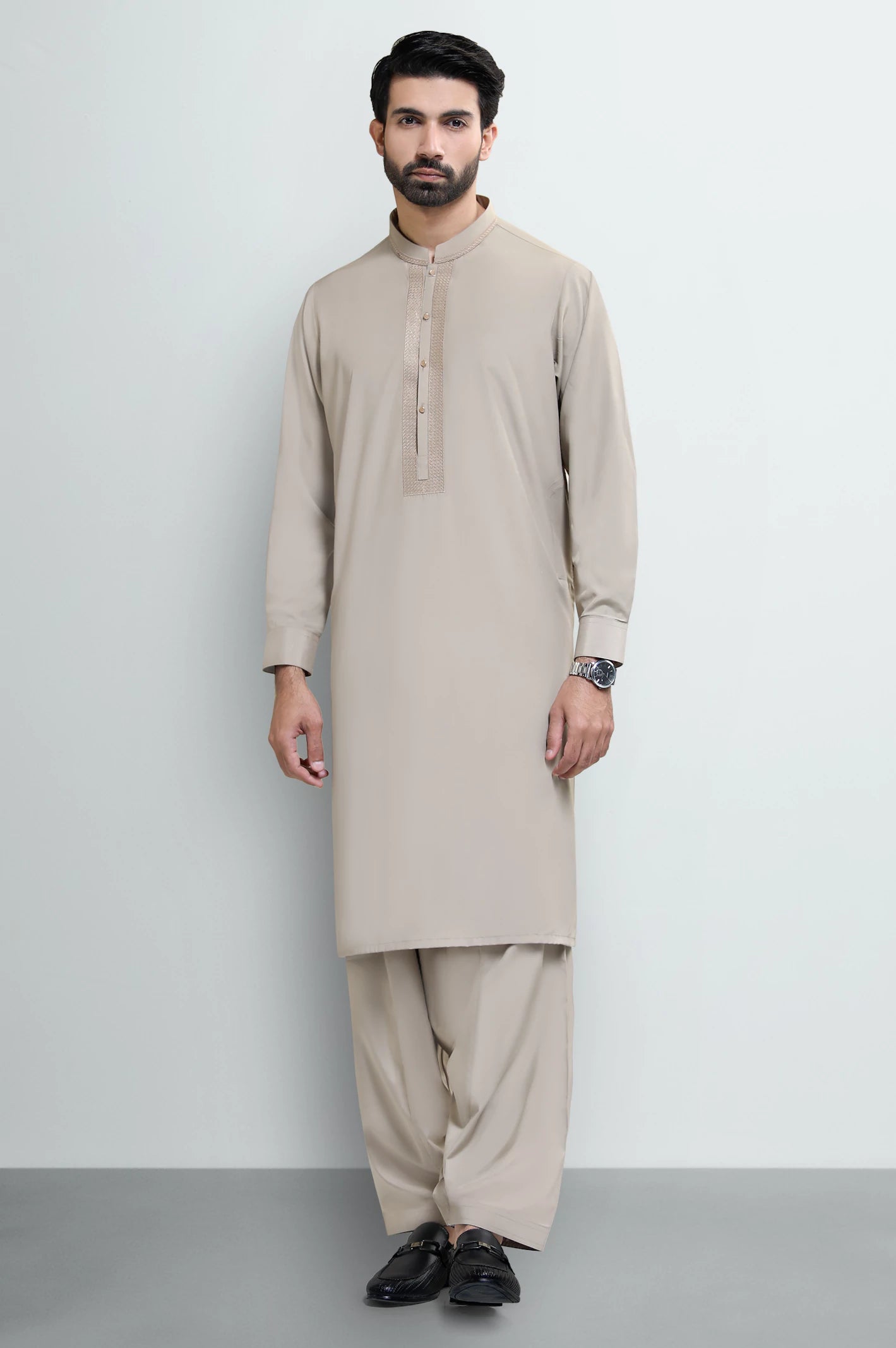 Light Brown Wash & Wear Shalwar Kameez - Image 2