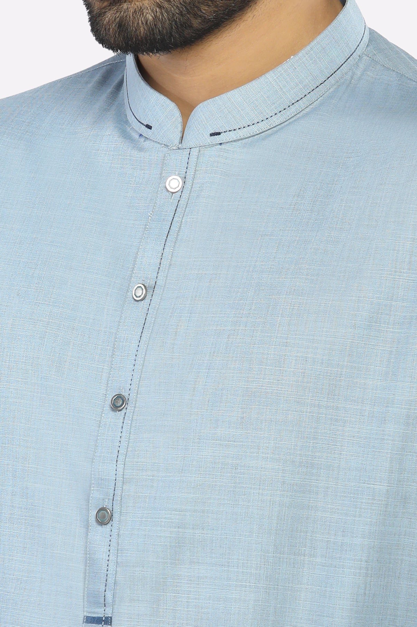 Light Blue Wash & Wear Kurta Pajama - Image 3