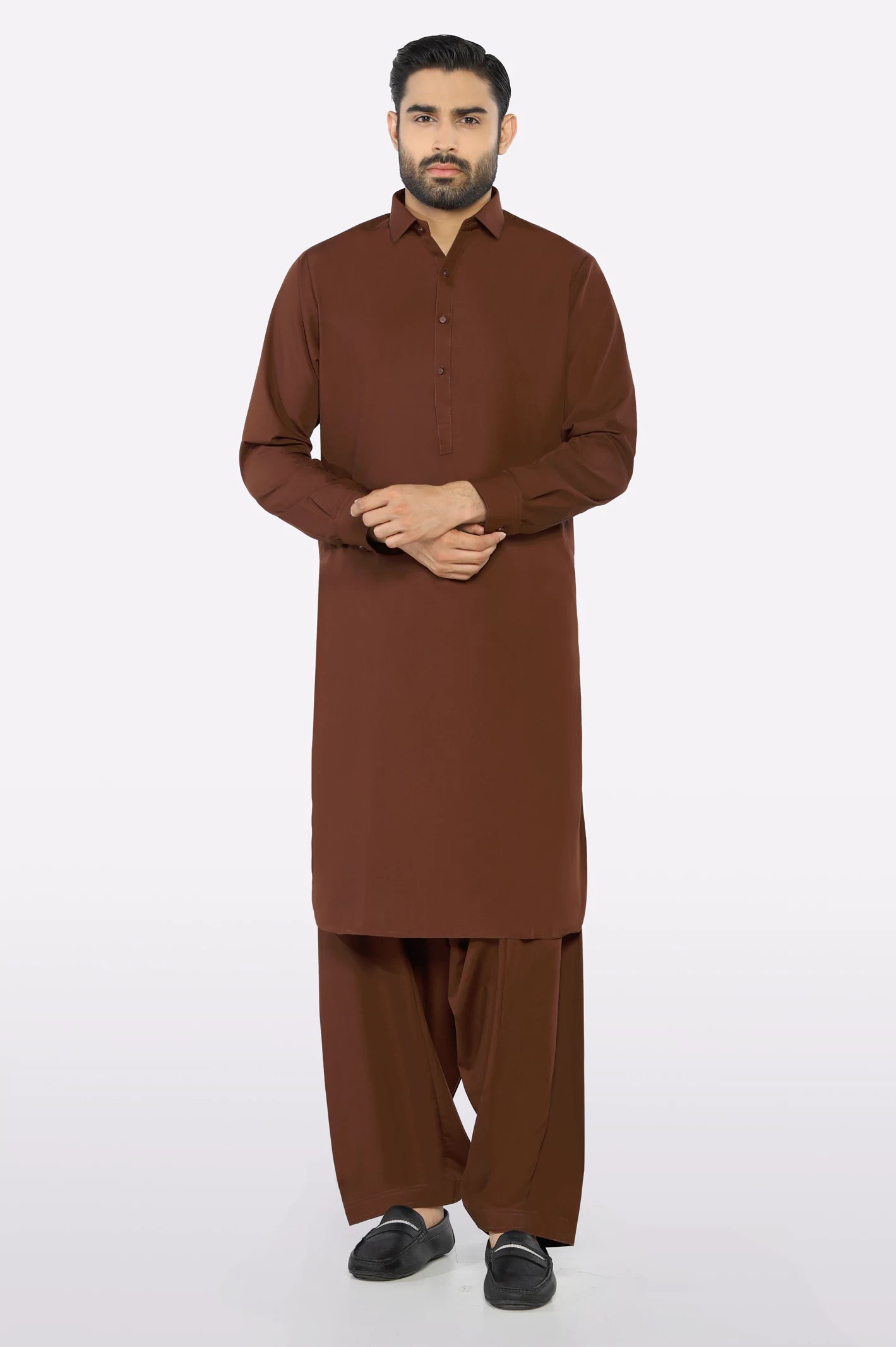 Dark Brown Wash & Wear Shalwar Kameez - Image 2