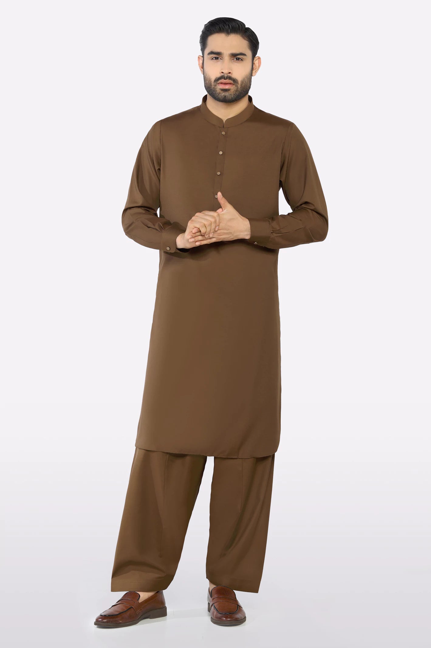 Dark Brown Wash & Wear Shalwar Kameez - Image 2