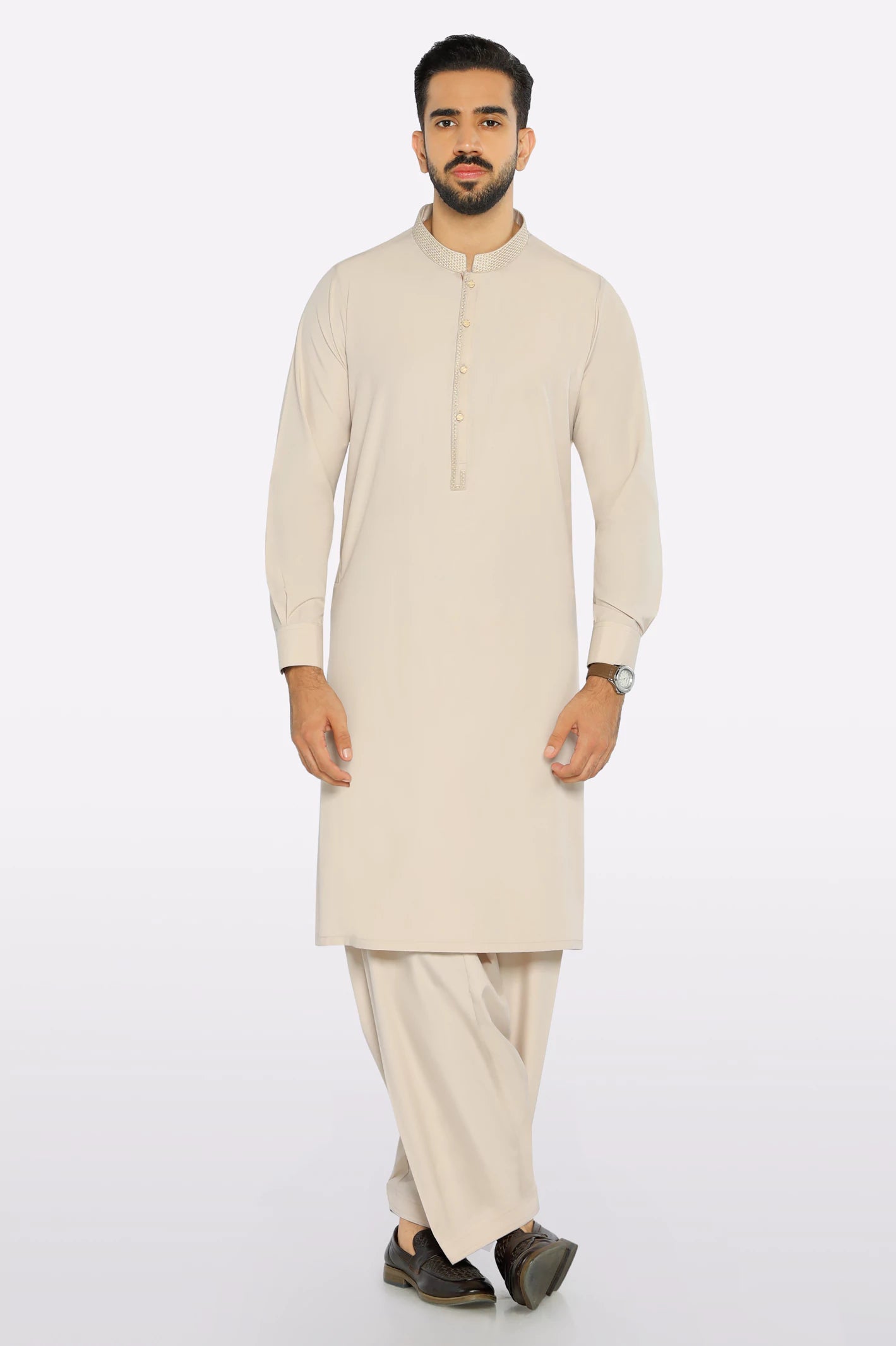 Light Beige Wash & Wear Shalwar Kameez - Image 2
