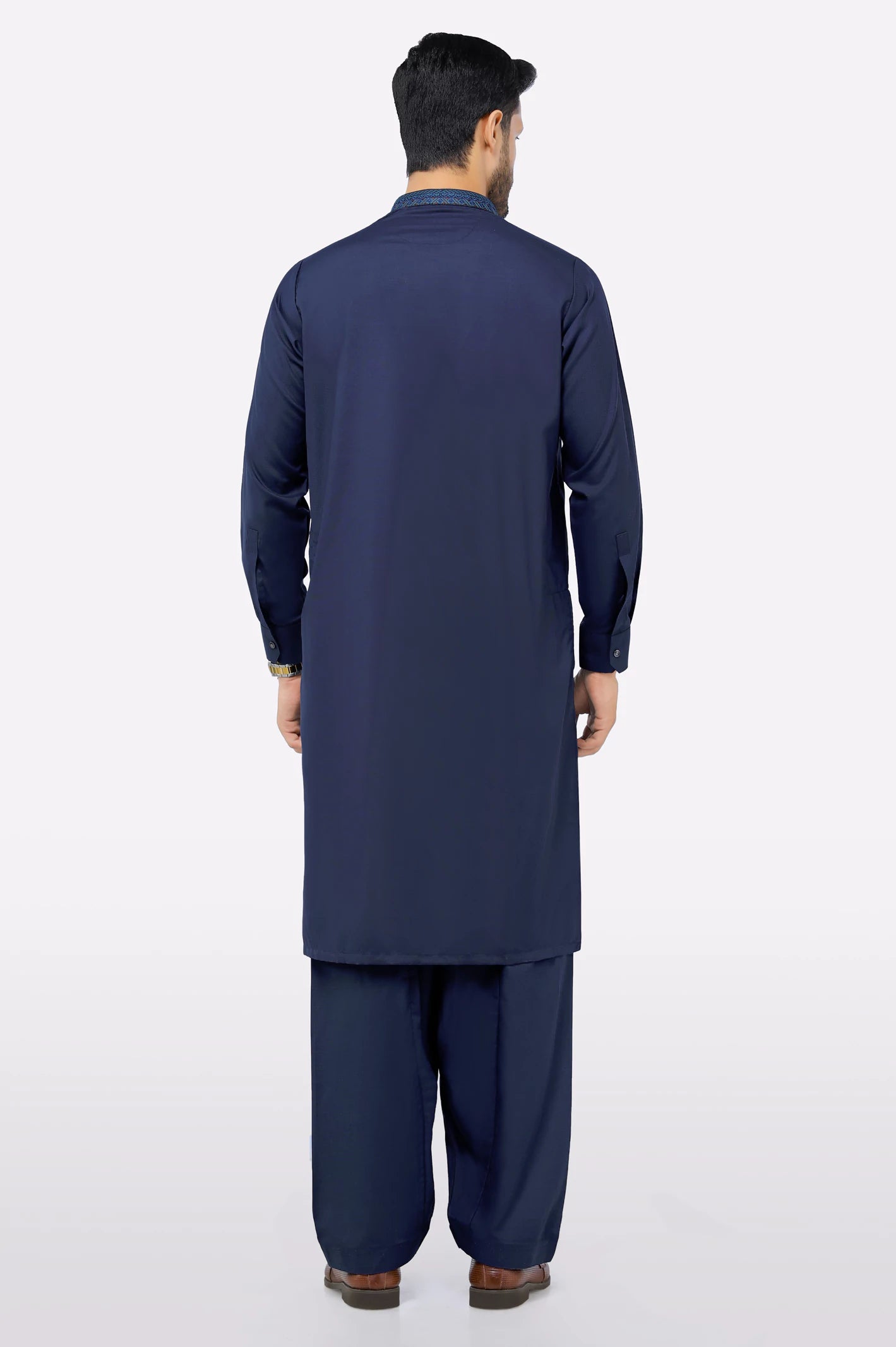 Dark Blue Wash & Wear Shalwar Kameez - Image 4
