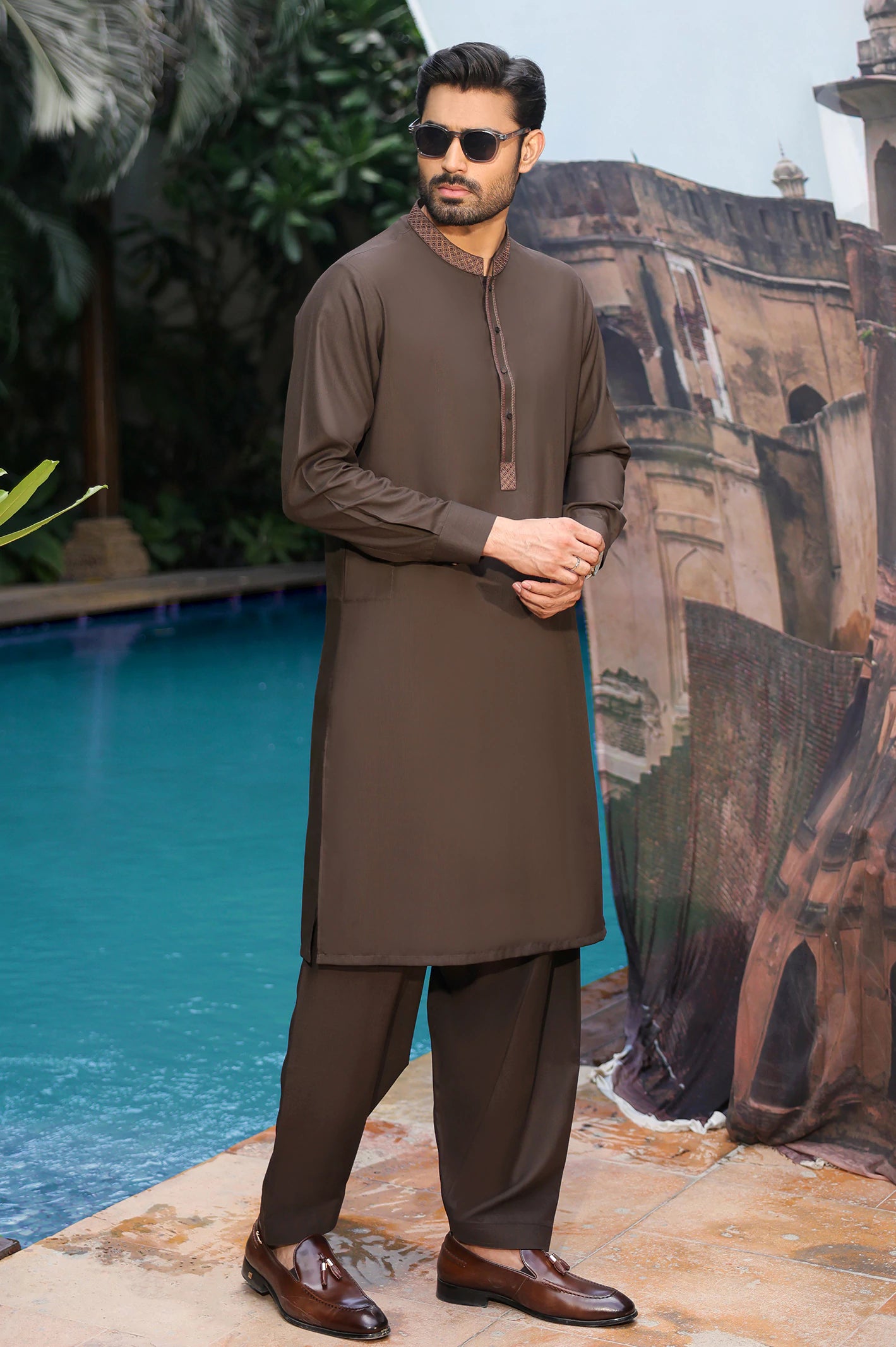 Coffee Brown Wash & Wear Shalwar Kameez - Image 4