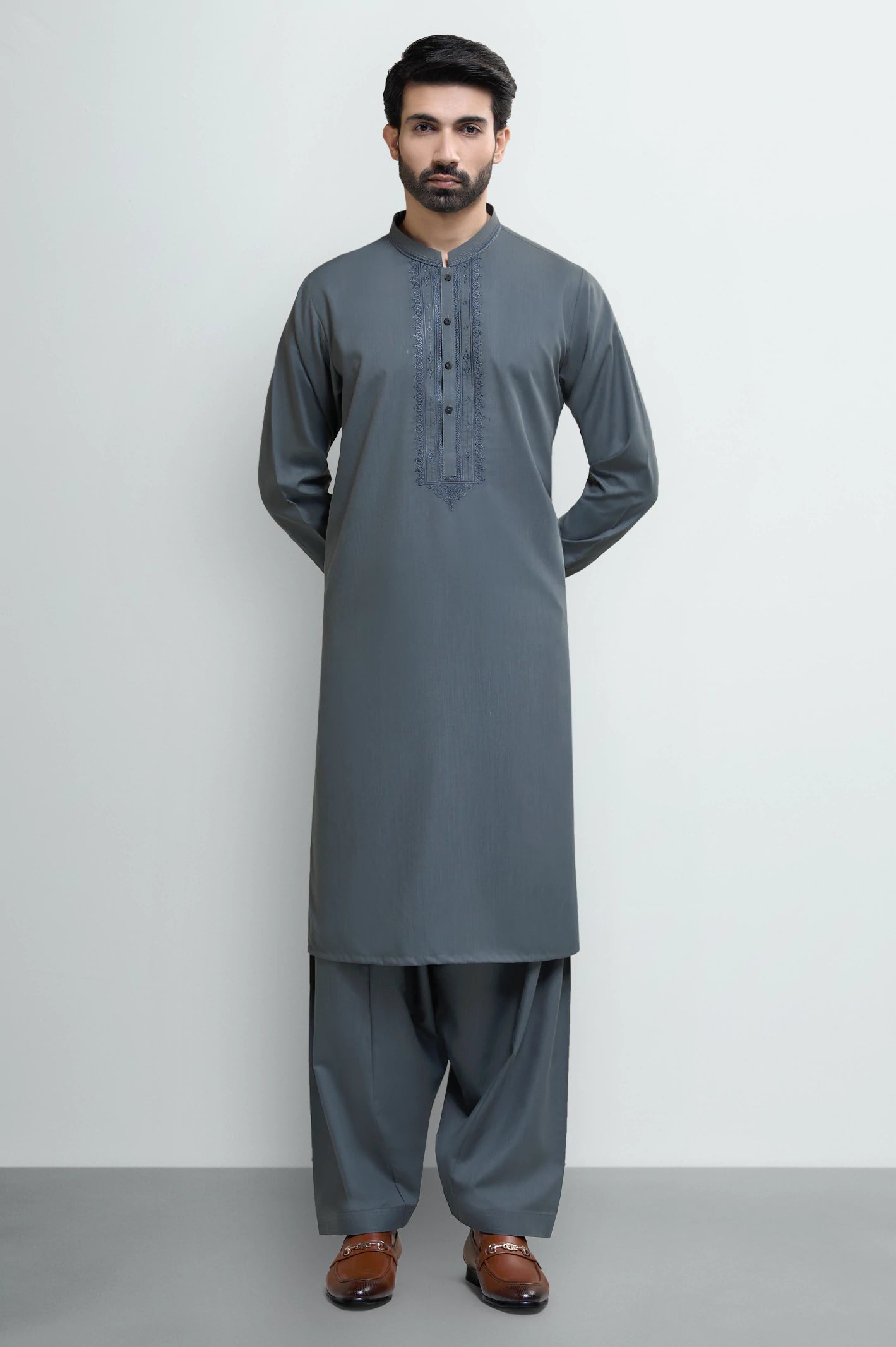 Grey Wash & Wear Shalwar Kameez - Image 2