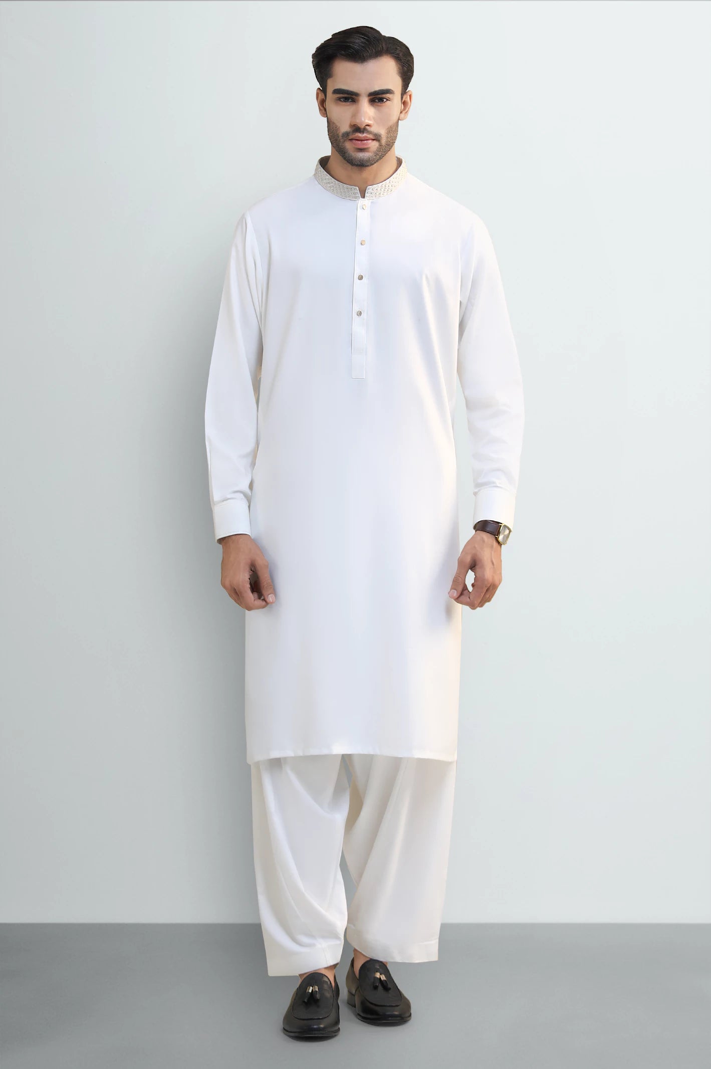 Off White Wash & Wear Shalwar Kameez - Image 2