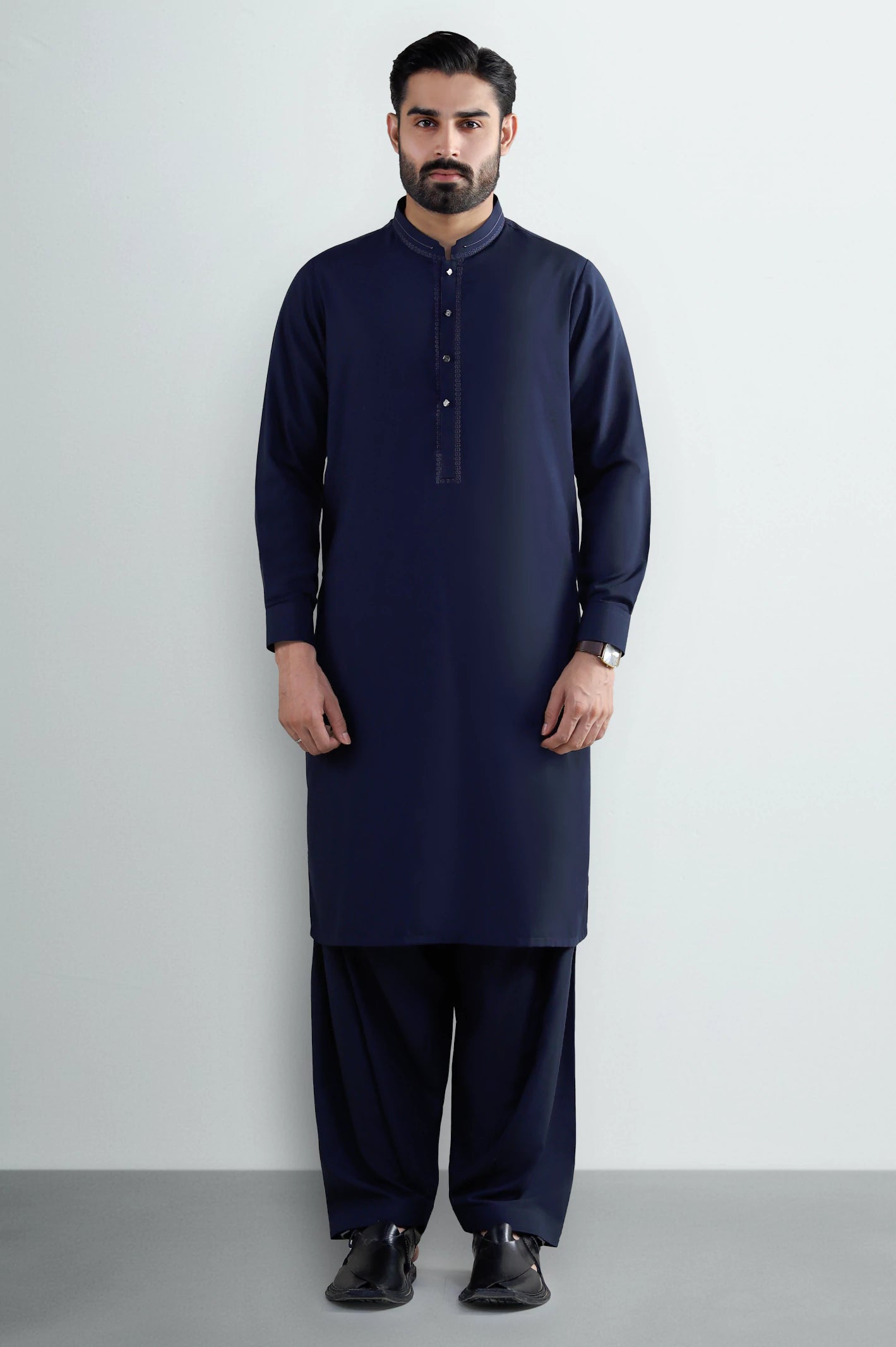 Navy Blue Wash & Wear Shalwar Kameez - Image 2