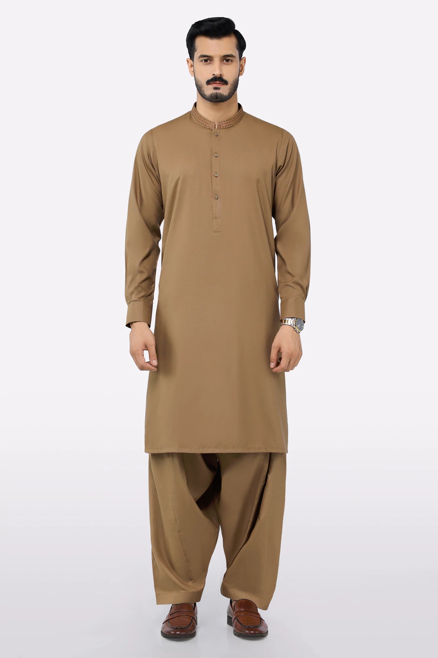Light Brown Wash & Wear Shalwar Kameez - Image 2