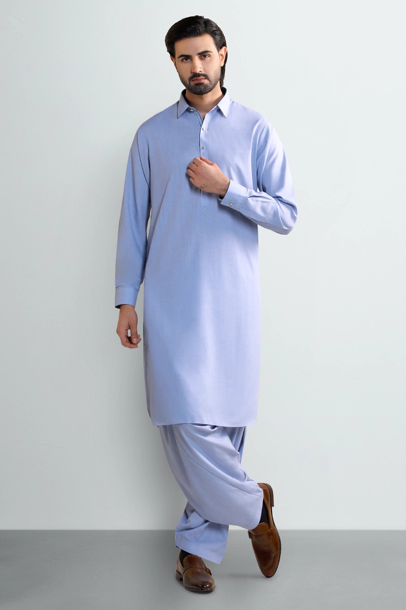 Light Blue Wash & Wear Shalwar Kameez - Image 2