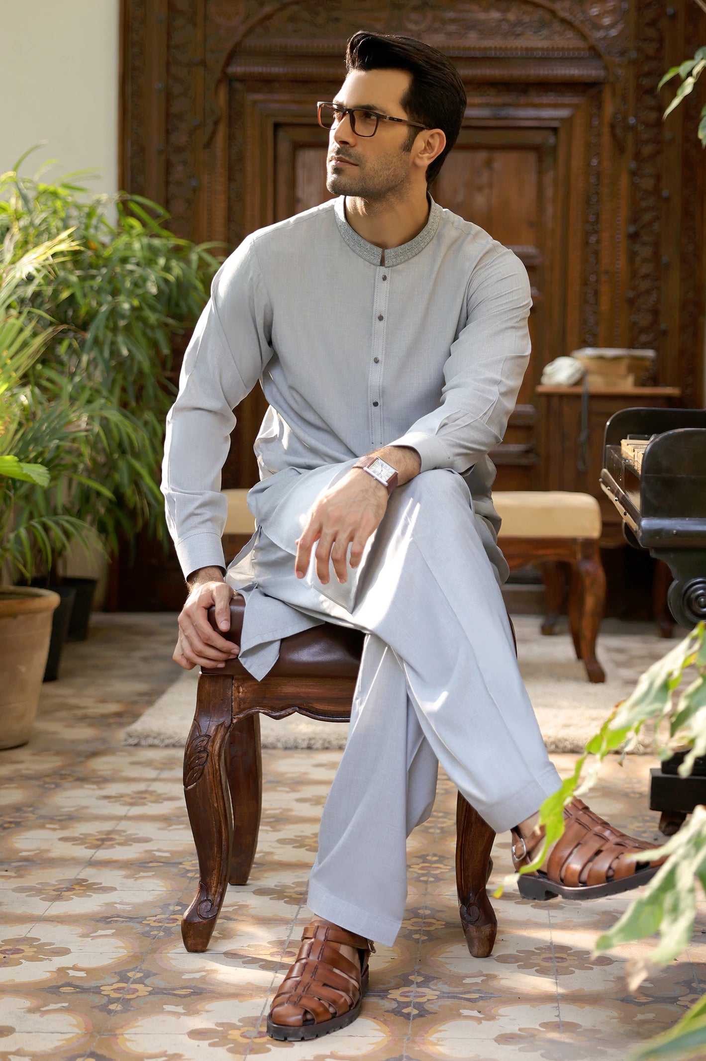 Light Grey Wash & Wear Shalwar Kameez - Image 3