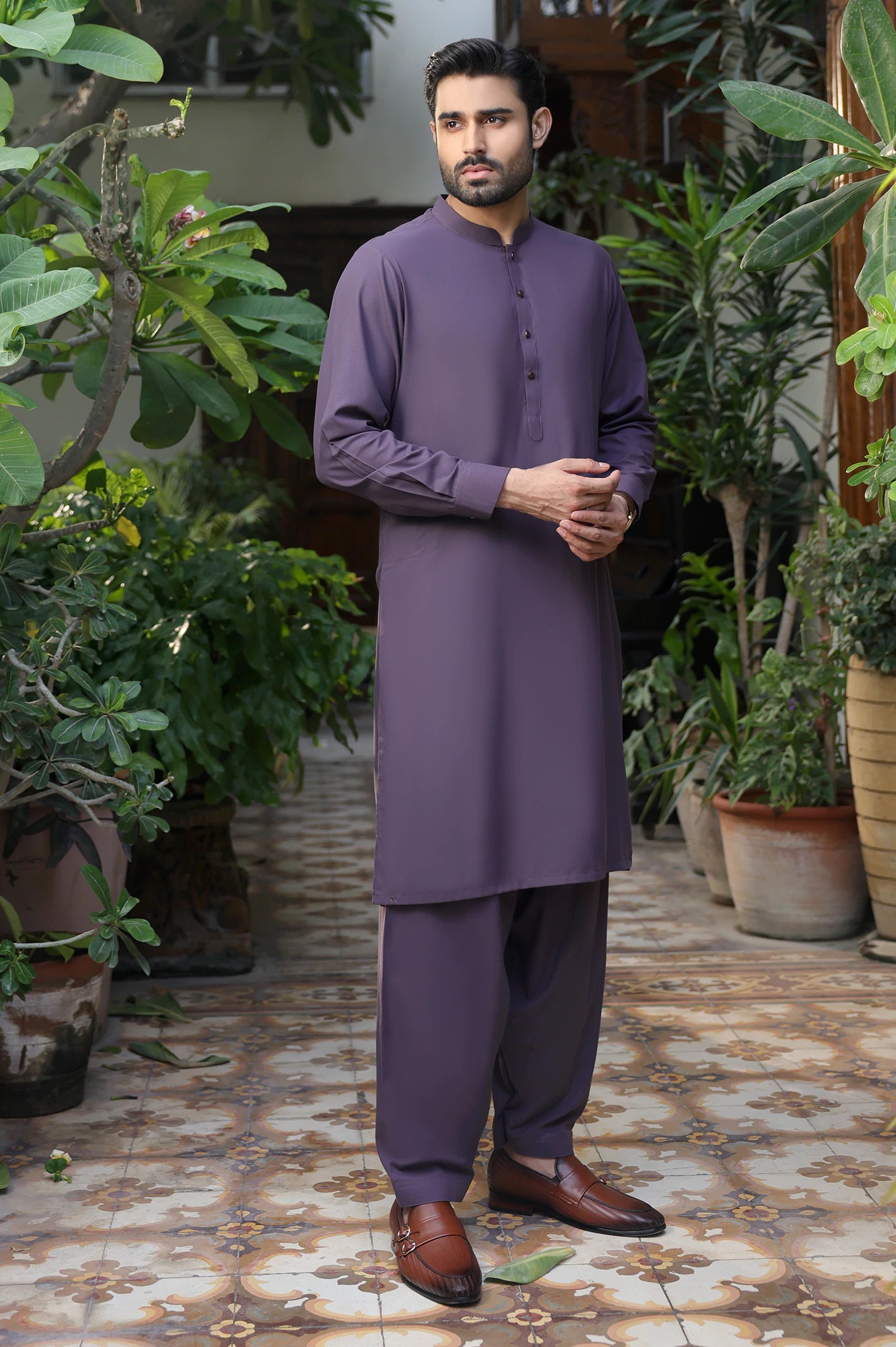 Dark Purple Wash & Wear Shalwar Kameez - Image 6
