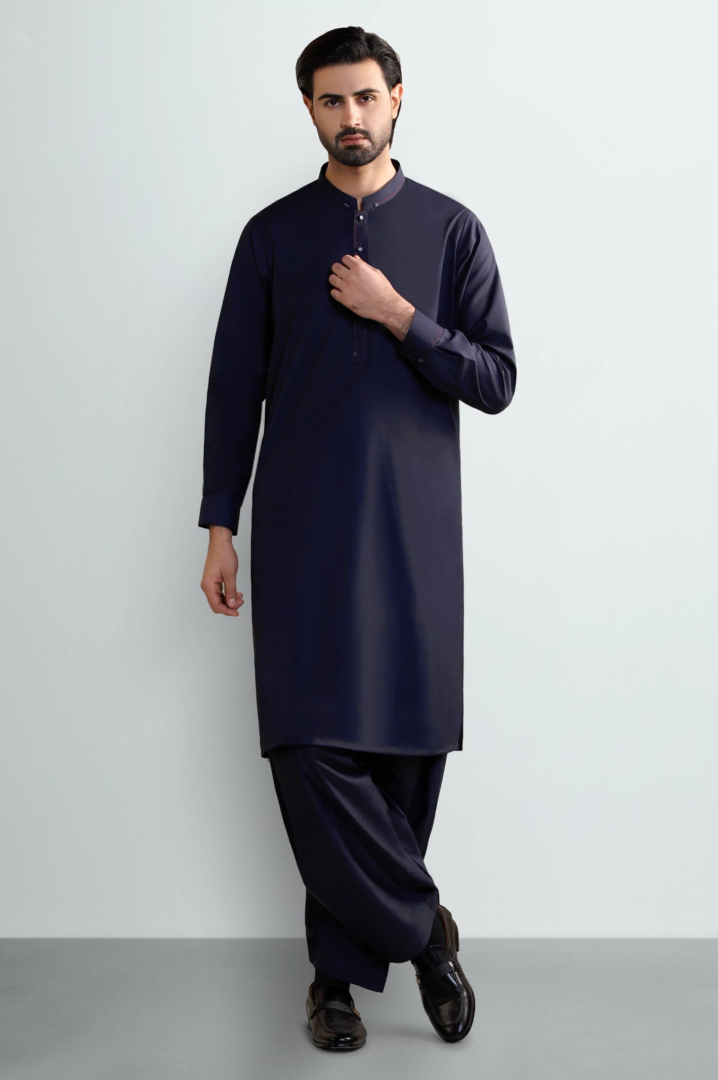 Navy Blue Wash & Wear Shalwar Kameez - Image 2