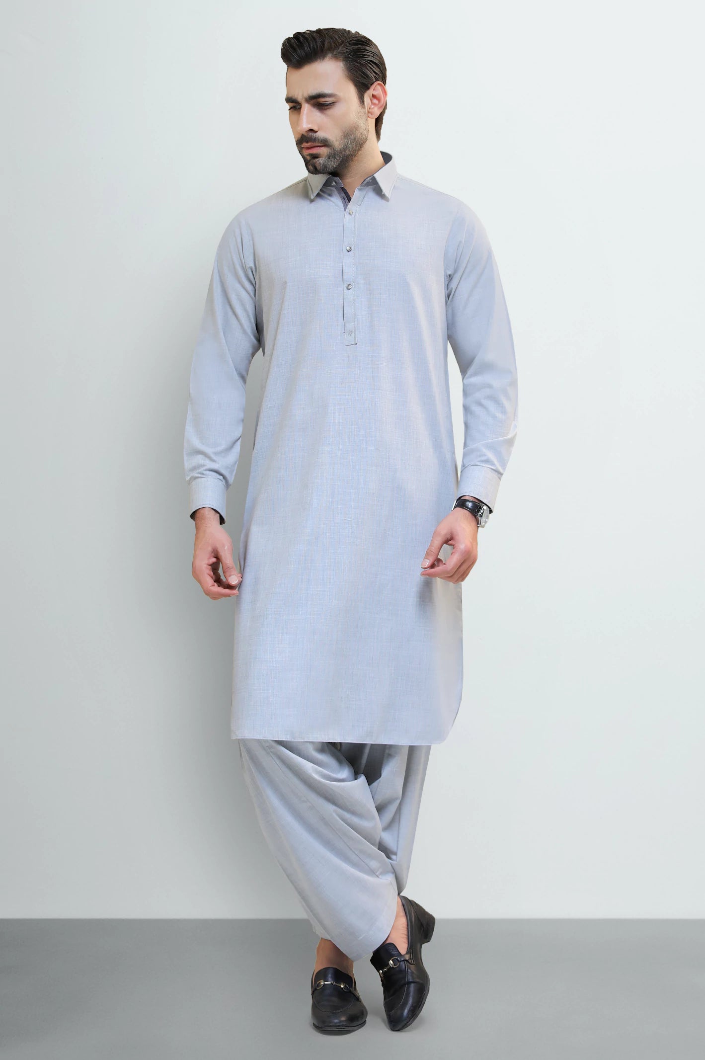 Light Grey Wash & Wear Shalwar Kameez - Image 2