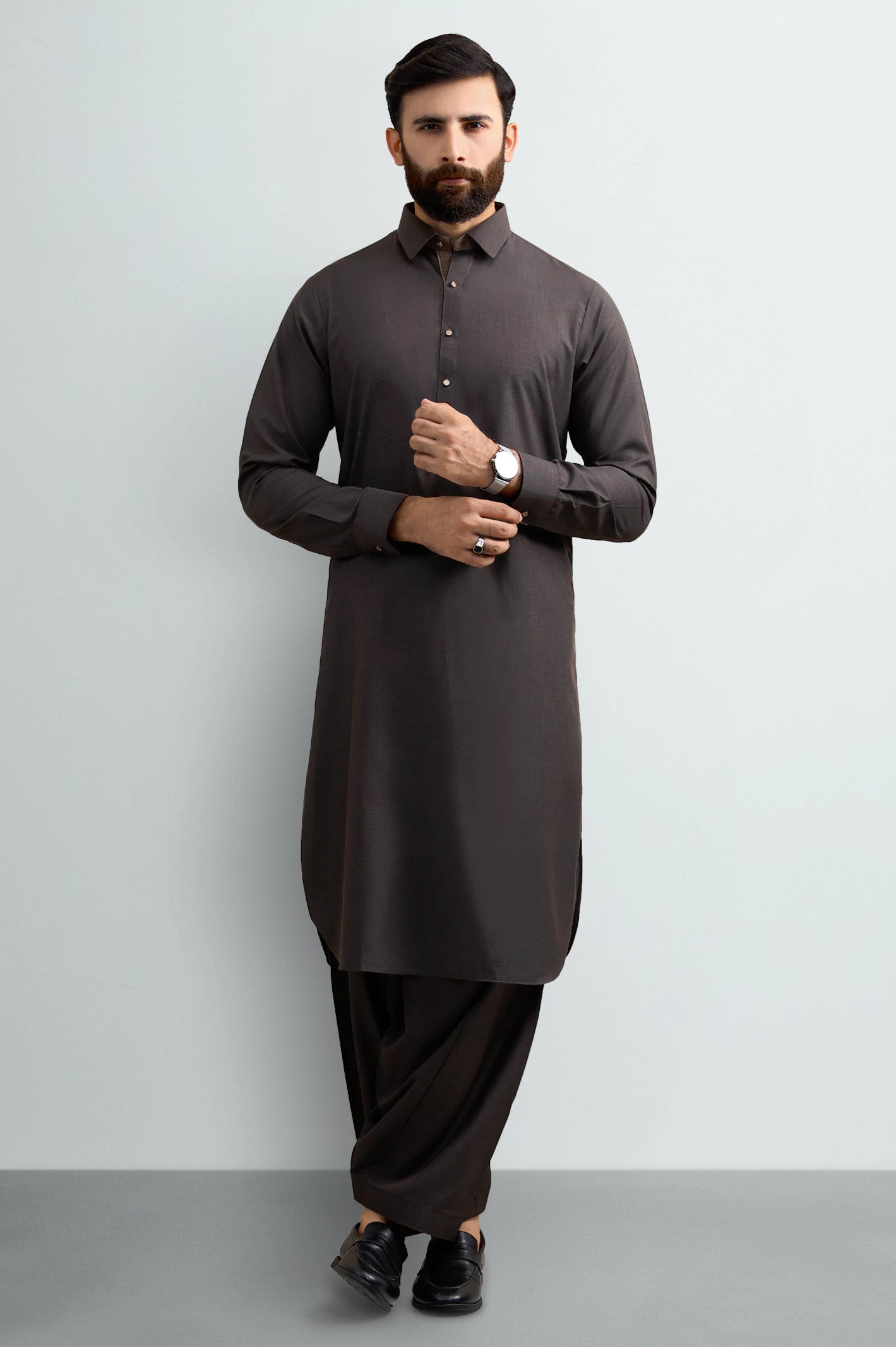 Dark Brown Wash & Wear Shalwar Kameez - Image 2