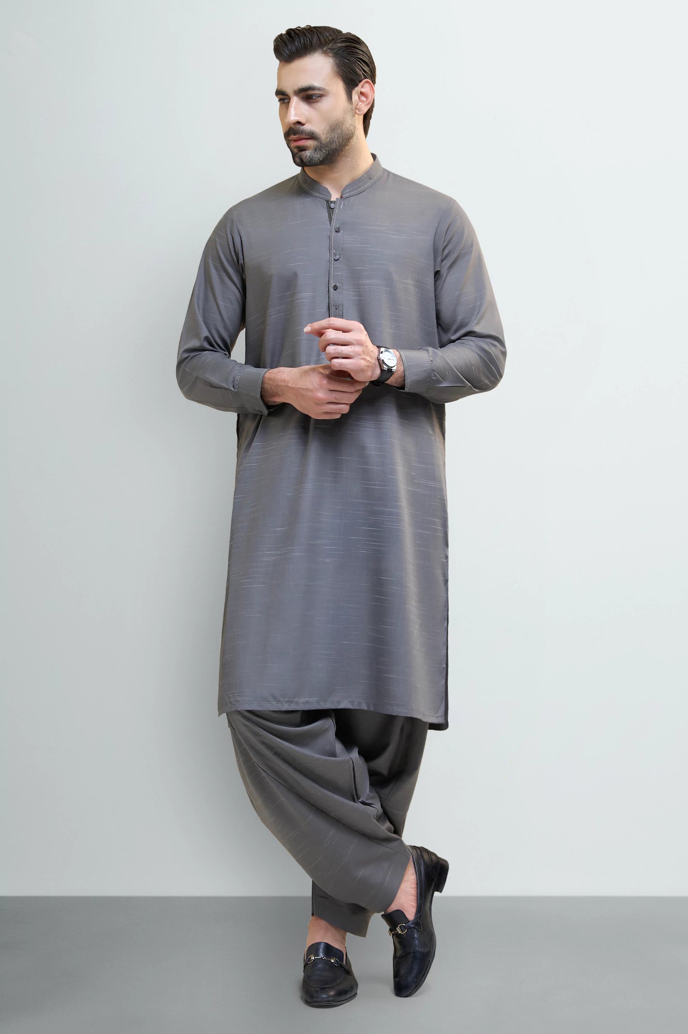 Dark Brown Wash & Wear Shalwar Kameez - Image 2