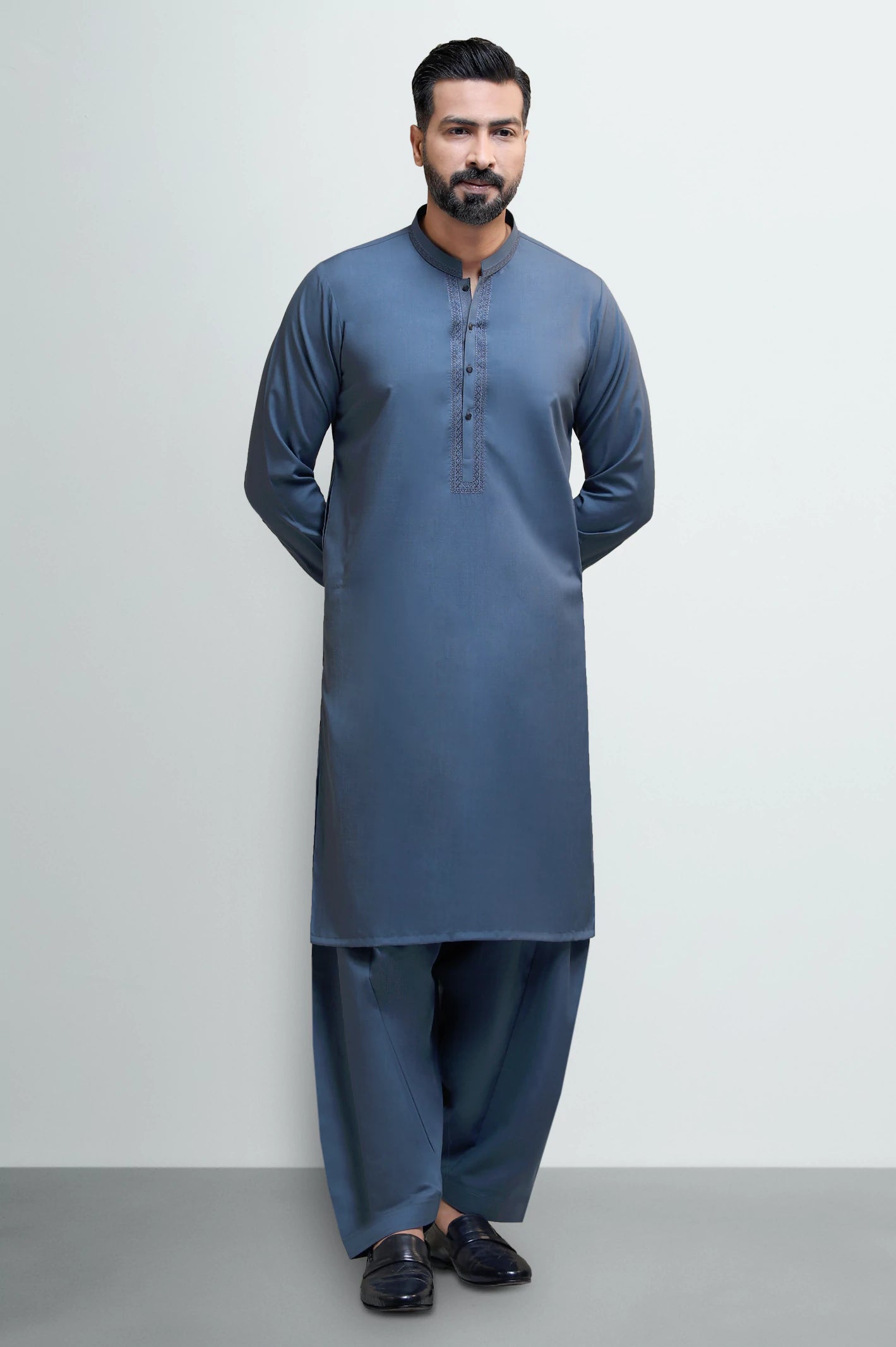 Grey Wash & Wear Shalwar Kameez - Image 2