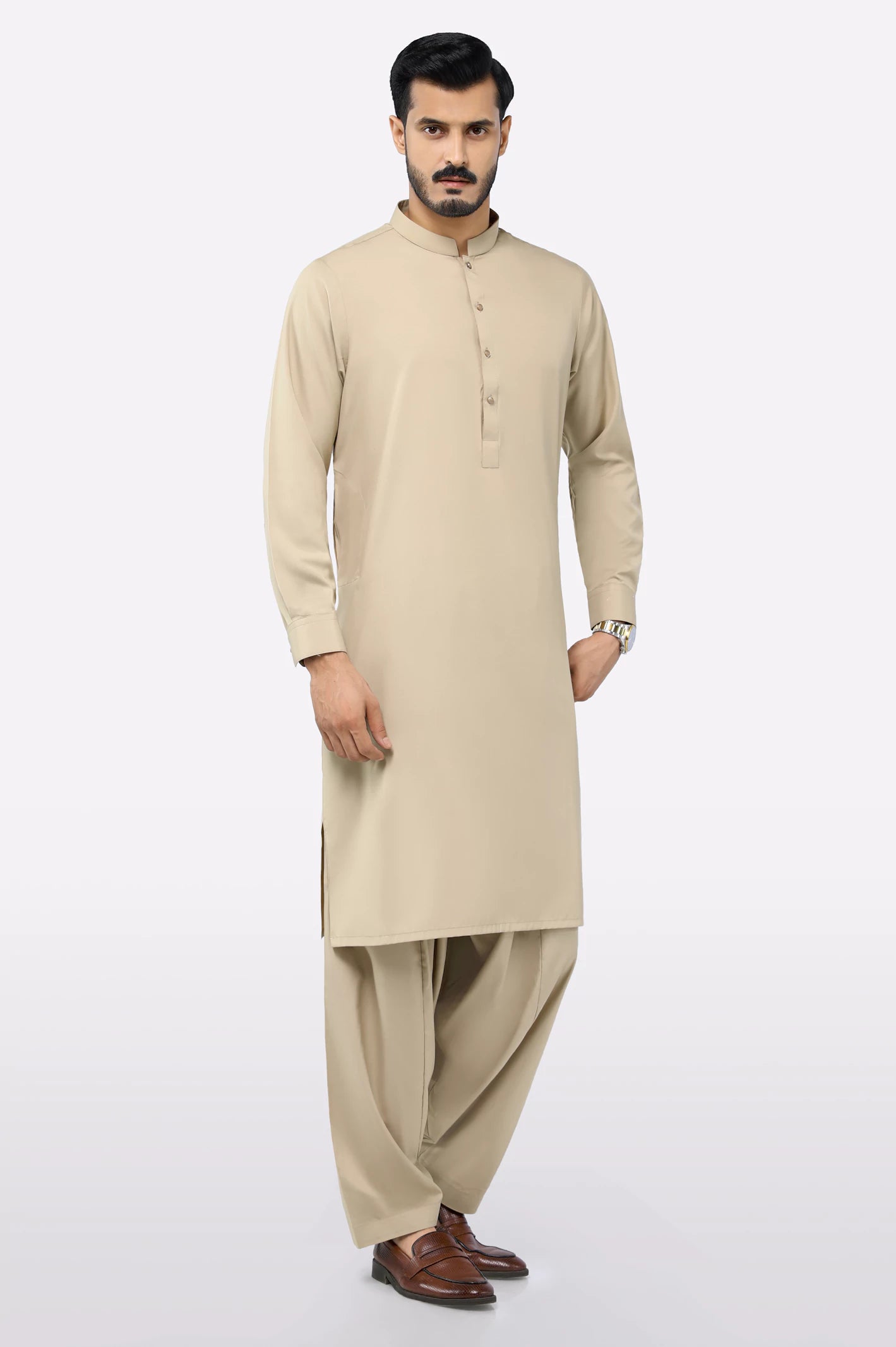 Light Brown Wash & Wear Shalwar Kameez - Image 2