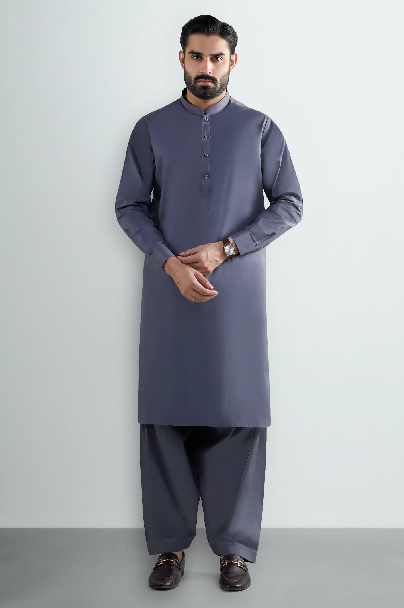 Dark Grey Cotton Shalwar Kameez - Image 2
