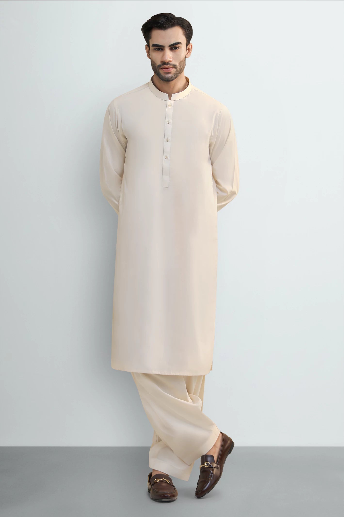 Cream Cotton Shalwar Kameez - Image 2
