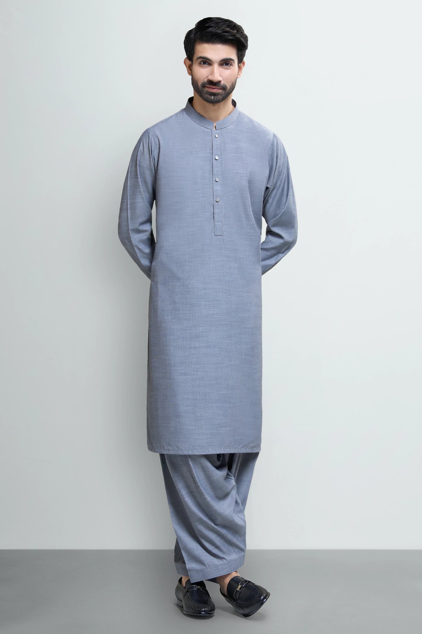 Ash Grey Wash & Wear Shalwar Kameez - Image 2