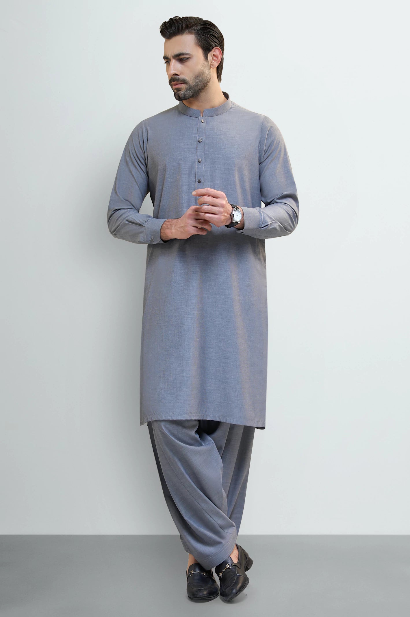 Light Grey Wash & Wear Shalwar Kameez - Image 2