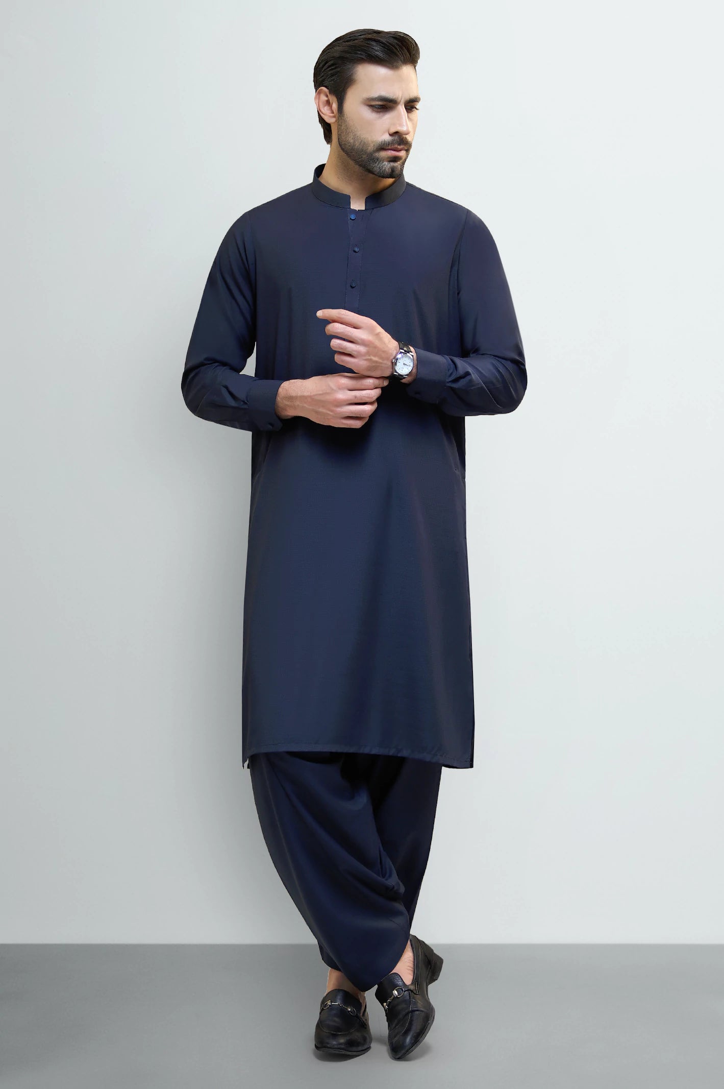 Navy Blue Wash & Wear Shalwar Kameez - Image 2