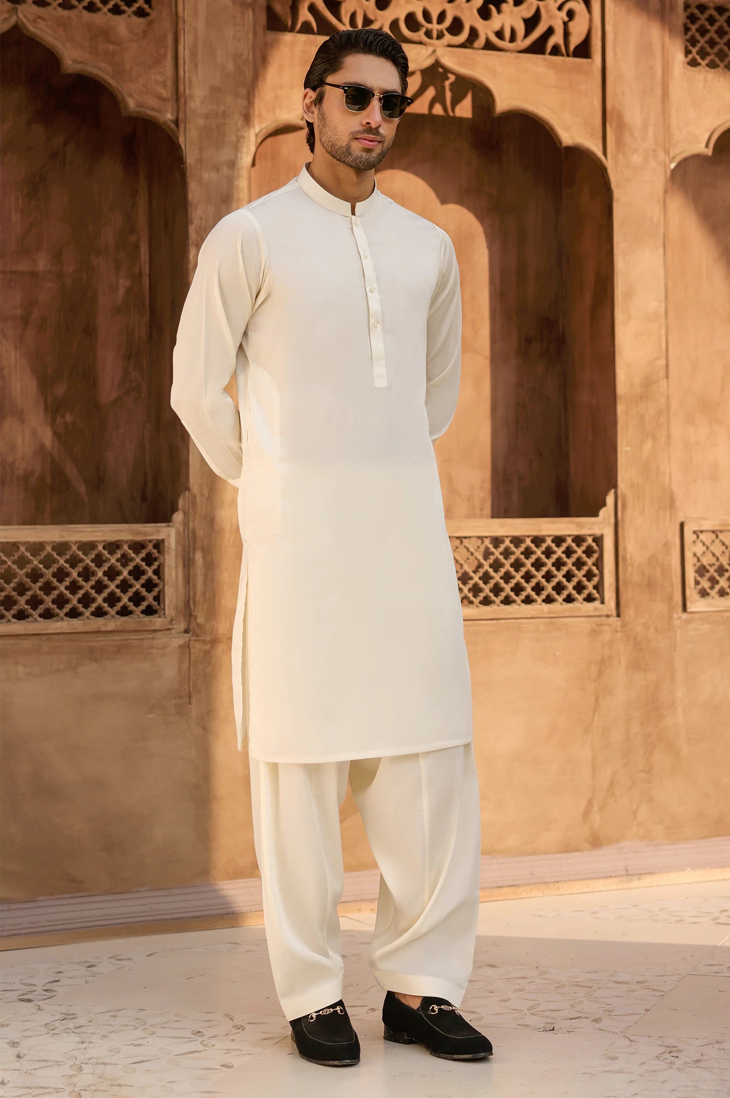 Cream Cotton Shalwar Kameez - Image 3
