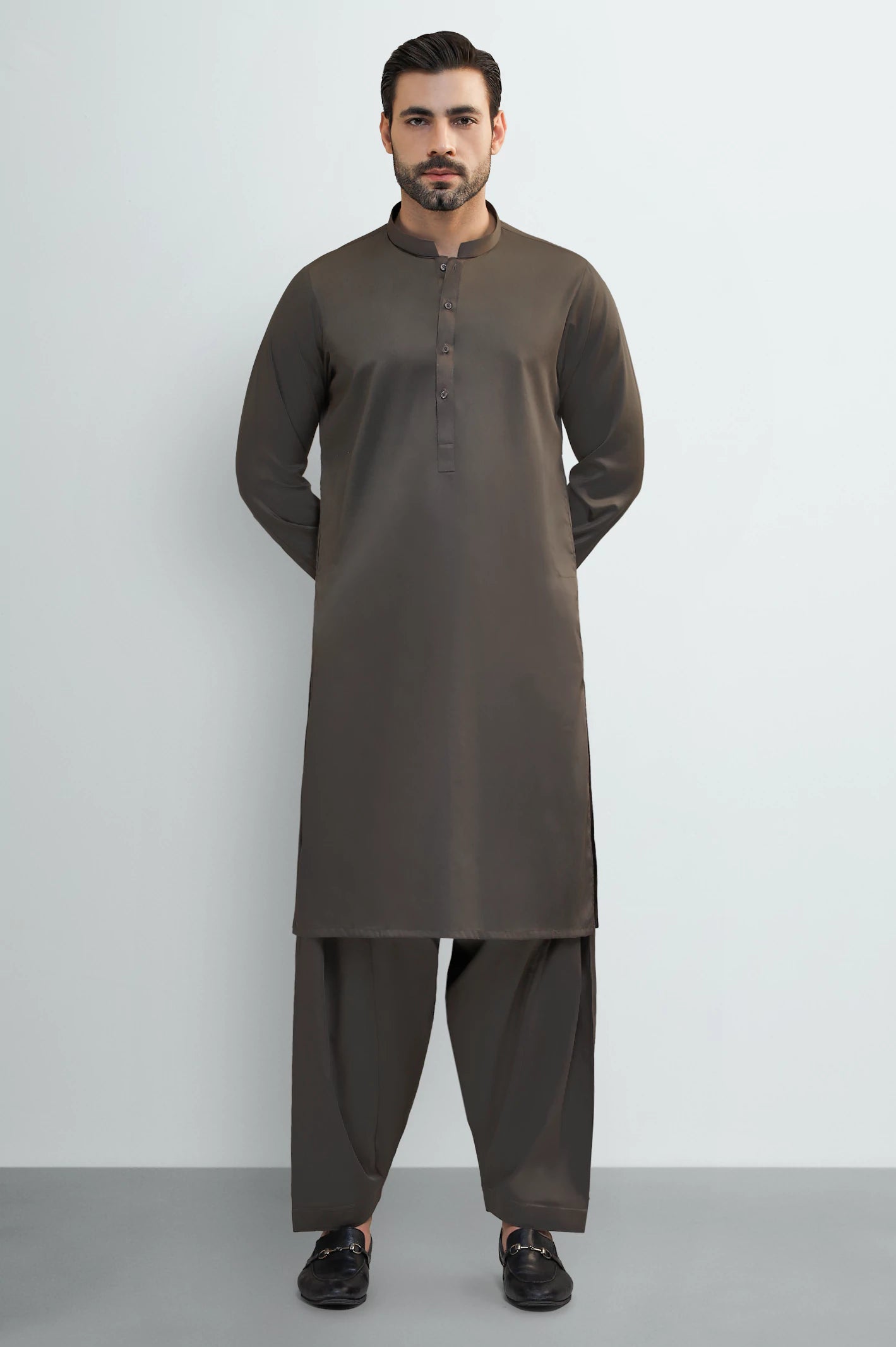 Dark Brown Cotton Shalwar Kameez - Image 2
