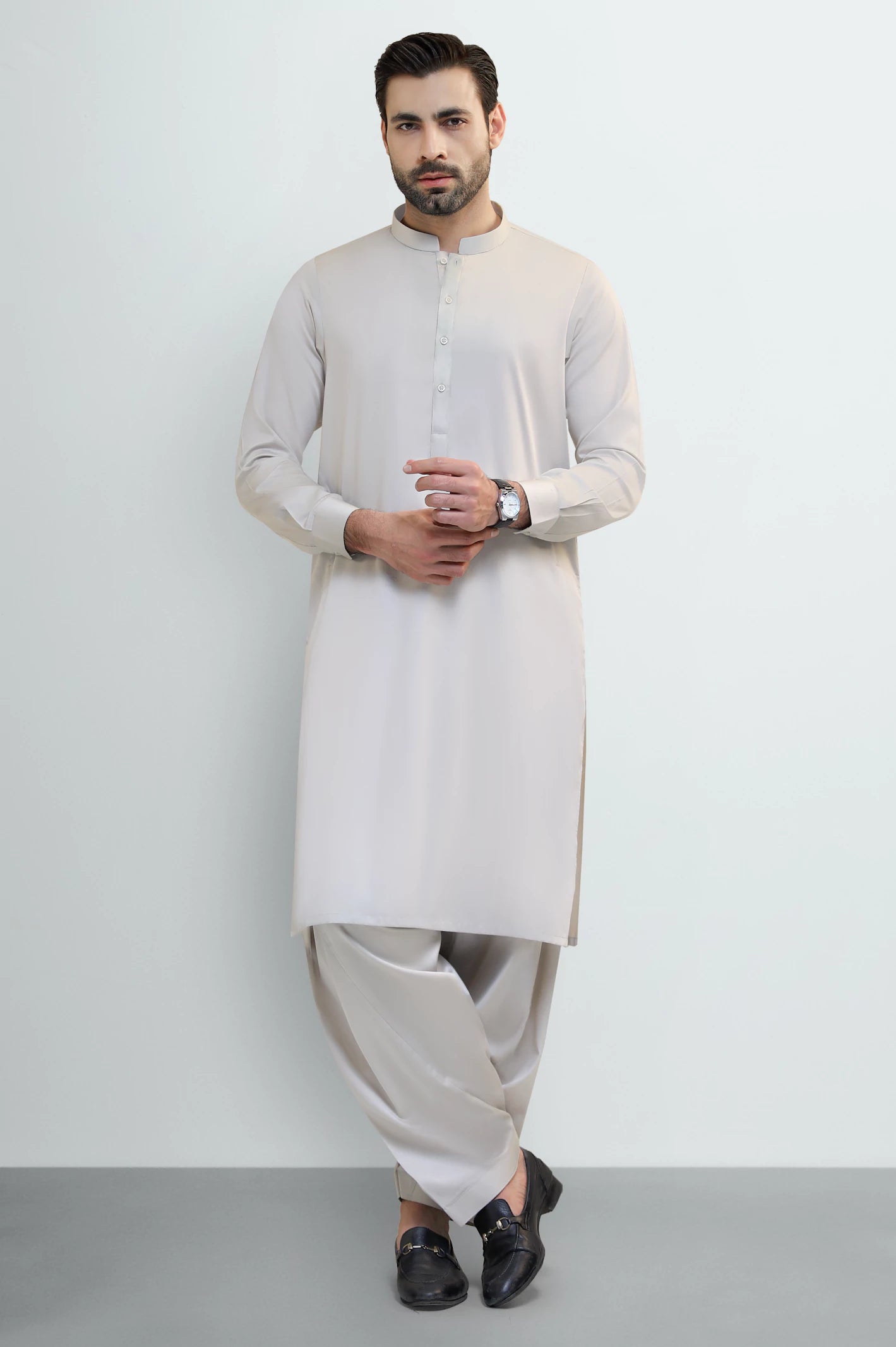 Light Beige Cotton Shalwar Kameez - Image 2