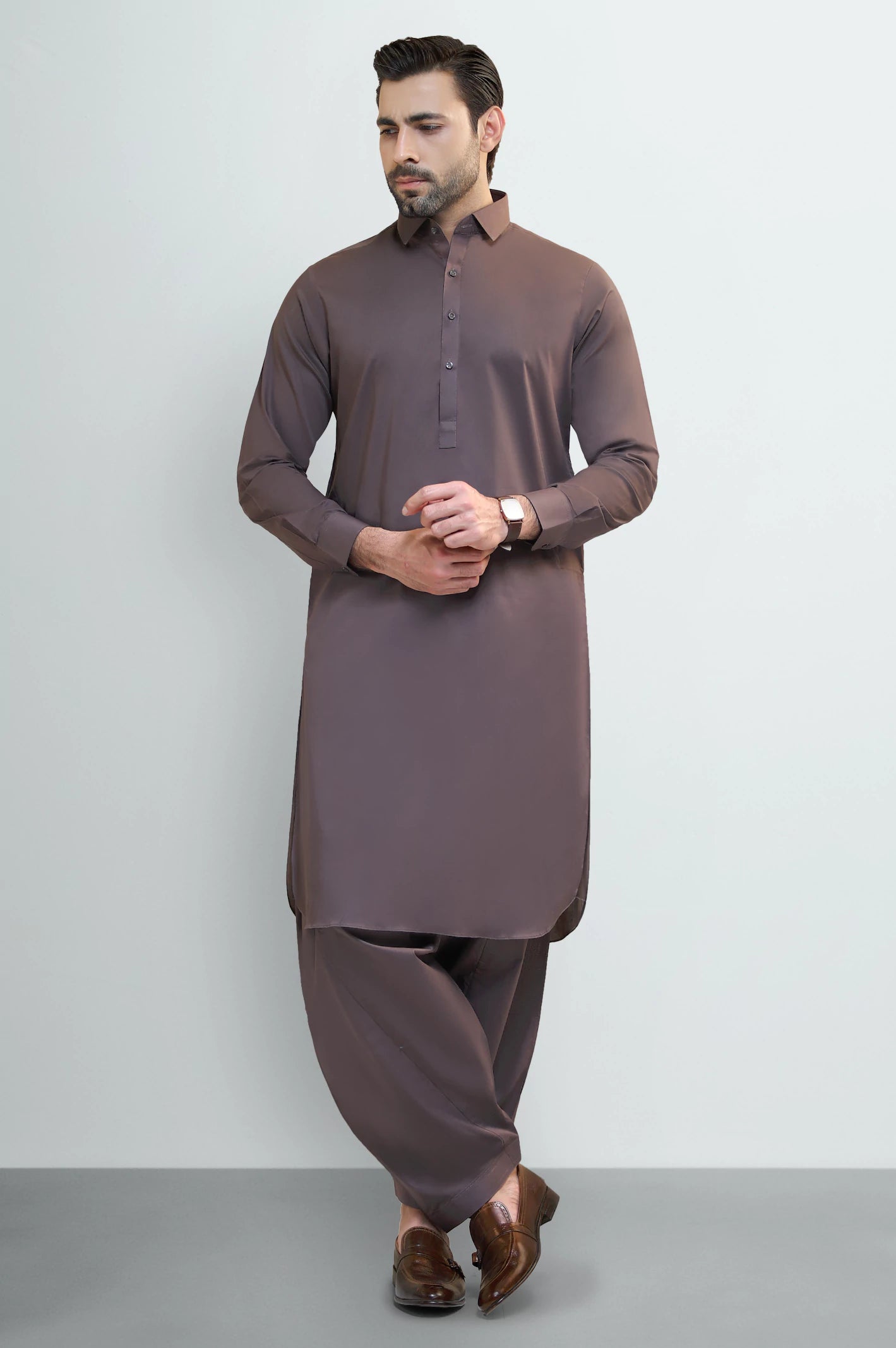 Coffee Brown Cotton Shalwar Kameez - Image 2