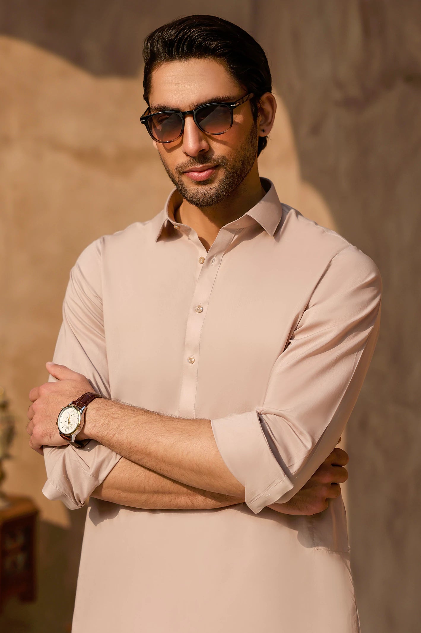 Dark Beige Cotton Shalwar Kameez