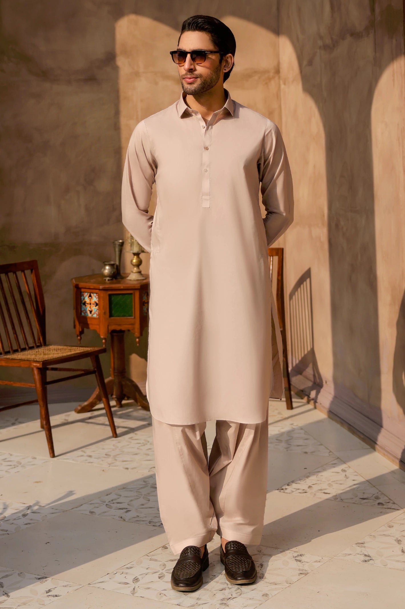 Dark Beige Cotton Shalwar Kameez - Image 2
