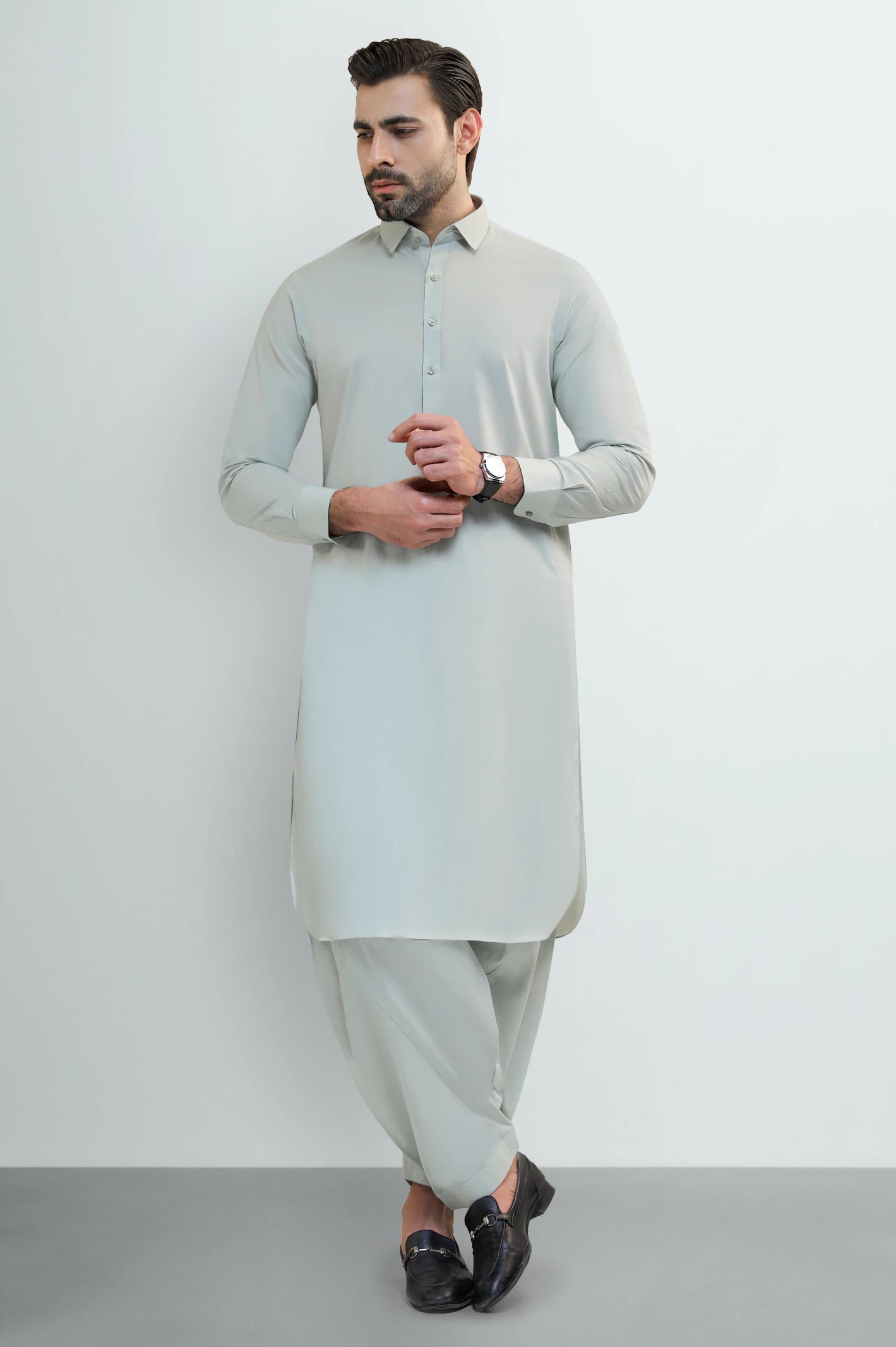 Light Green Cotton Shalwar Kameez - Image 2
