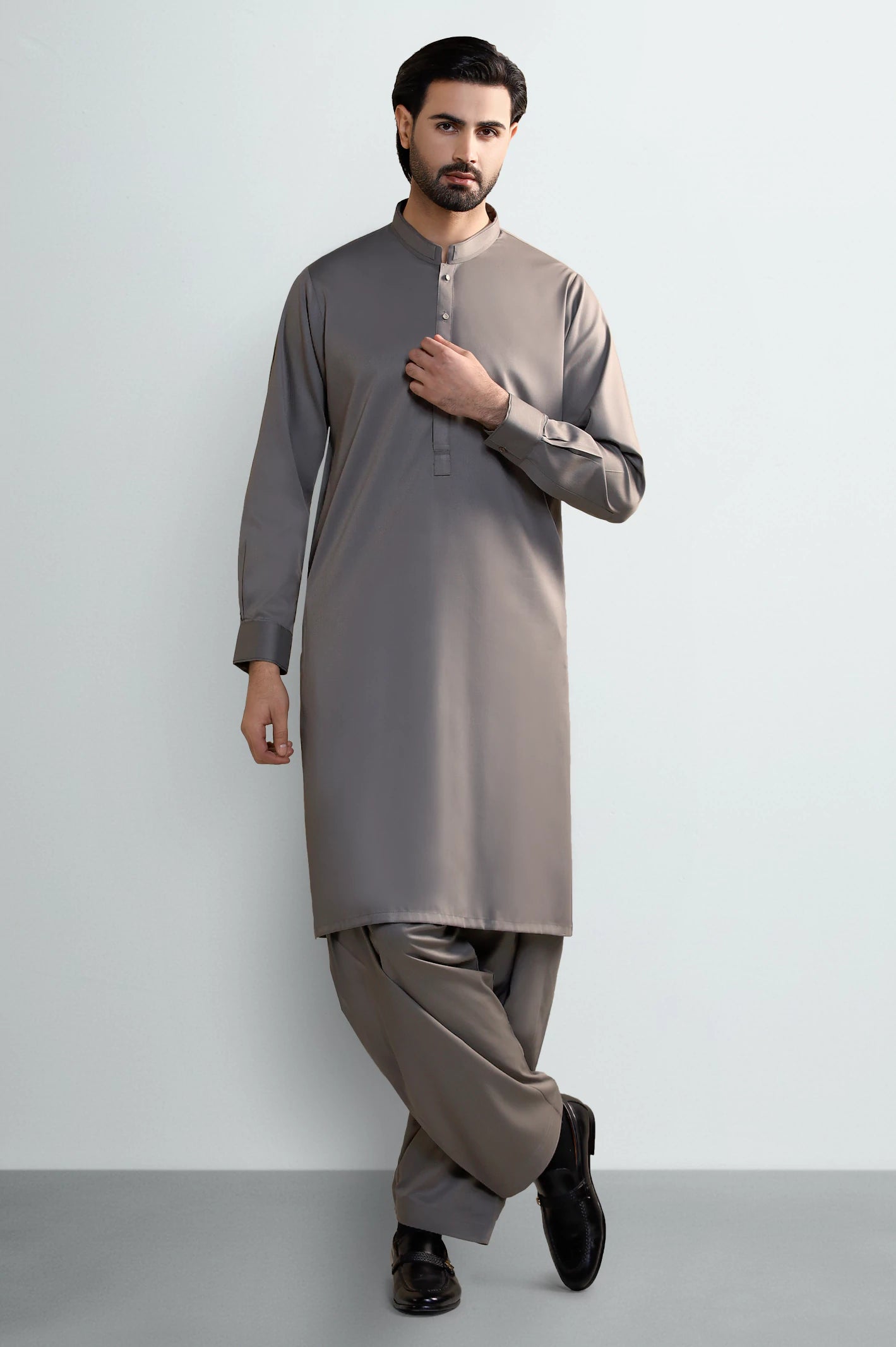 Dark Beige Wash & Wear Shalwar Kameez - Image 2