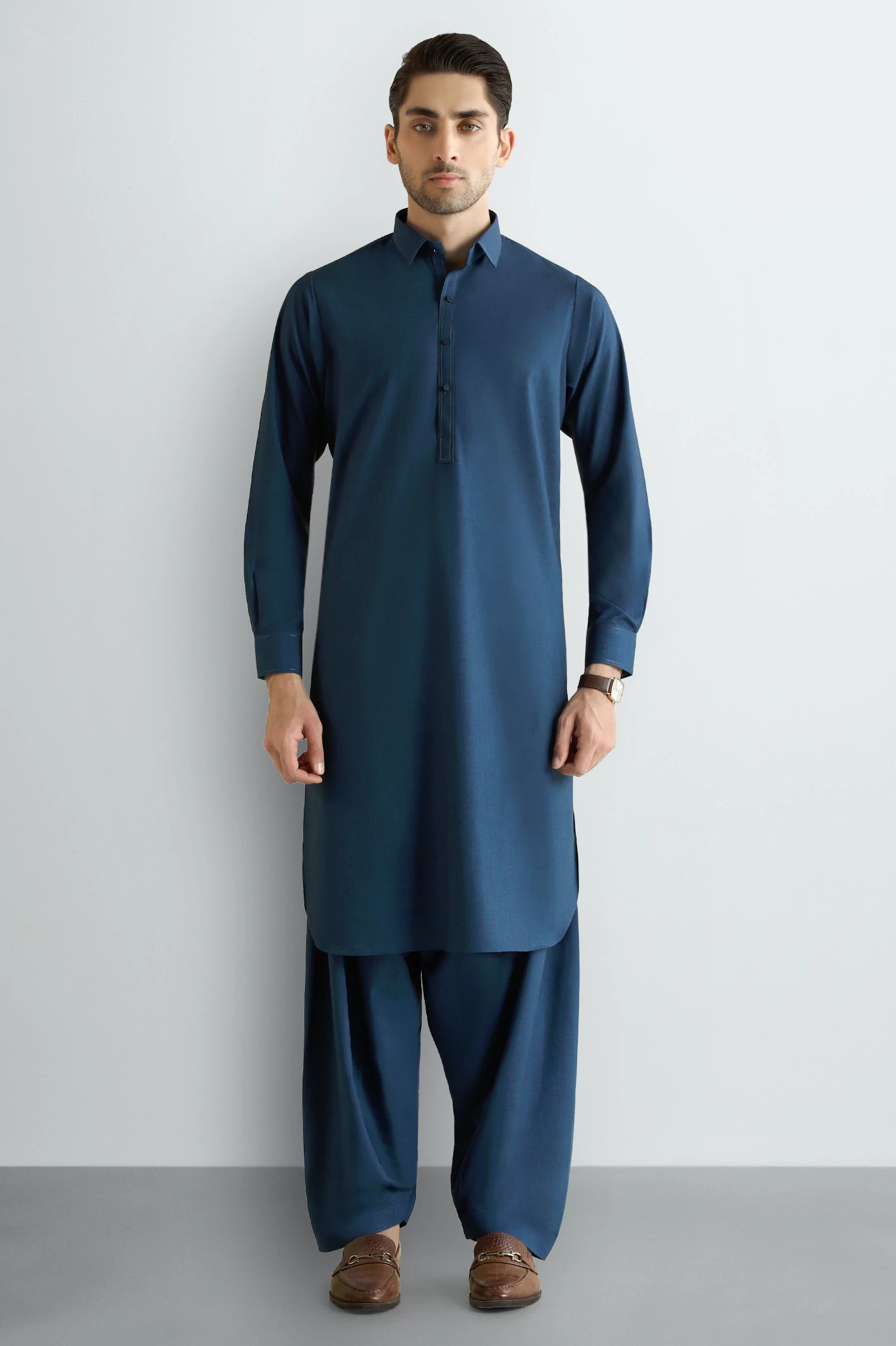 Dark Blue Wash & Wear Shalwar Kameez - Image 2