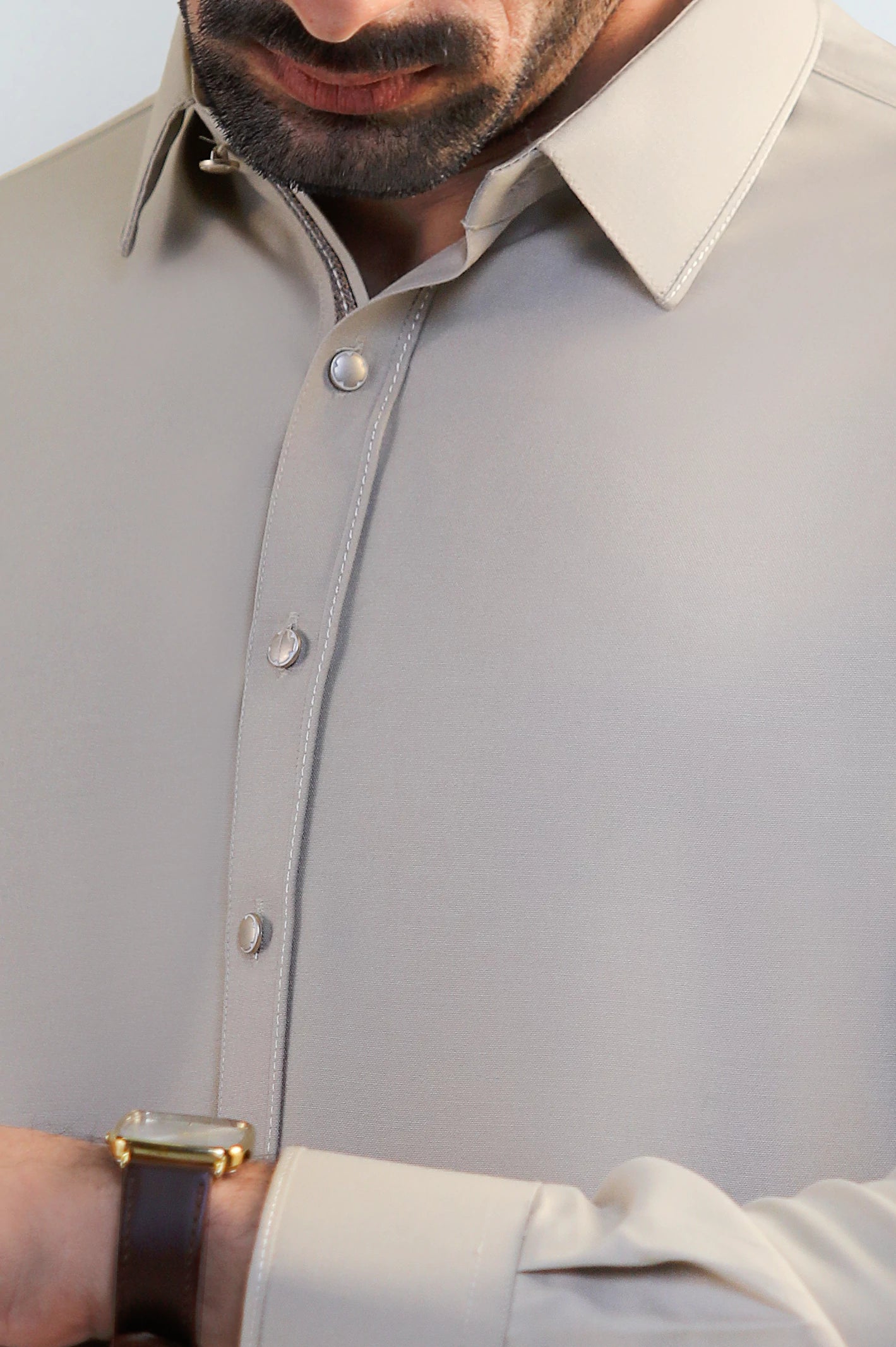 Khaki Wash & Wear Shalwar Kameez - Image 3