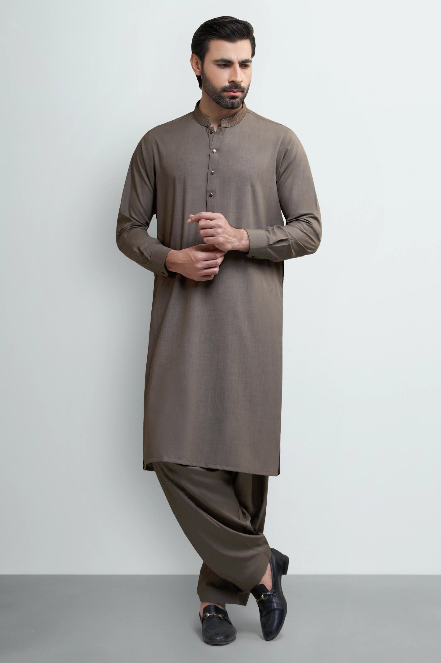 Brown Wash & Wear Shalwar Kameez - Image 2